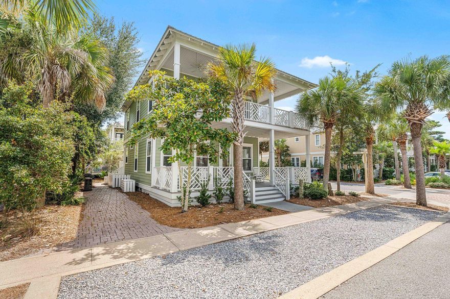 Welcome to Shore Thing, a 4-bedroom, 3-bath home with 2,408 square feet of living space in the sought-after community of Seacrest Beach. Just one block from the iconic 12,000 sq. ft. resort-style lagoon pool and a short 5-minute walk to shopping and dining at the Village, this property is perfectly positioned for both personal enjoyment and investment potential. The open-concept main floor offers a bright living area with hardwood floors, a dining space for 8, and a well-equipped kitchen with a center island for casual meals. Also on the first floor are a king bedroom, full bath, and convenient laundry room. Upstairs, the primary suite features a spa-inspired bath with dual sinks, soaking tub, and separate shower, plus balcony access with a porch swing. Two additional guest rooms, a queen bedroom and a bunk room with twin-over-twin bunks, share a full hallway bath. Multiple porches invite outdoor living with rocking chairs and cozy seating areas, while community amenities include deeded beach access, tram service, and the spectacular lagoon pool surrounded by palm trees, waterfalls, and plenty of lounge space. This home offers an excellent opportunity to personalize and maximize rental potential, with a strong projection of $110,000-$115,000 annually. A rare blend of lifestyle, location, and investment upside in one of 30A's most popular neighborhoods. Buyer to verify all information and dimensions.