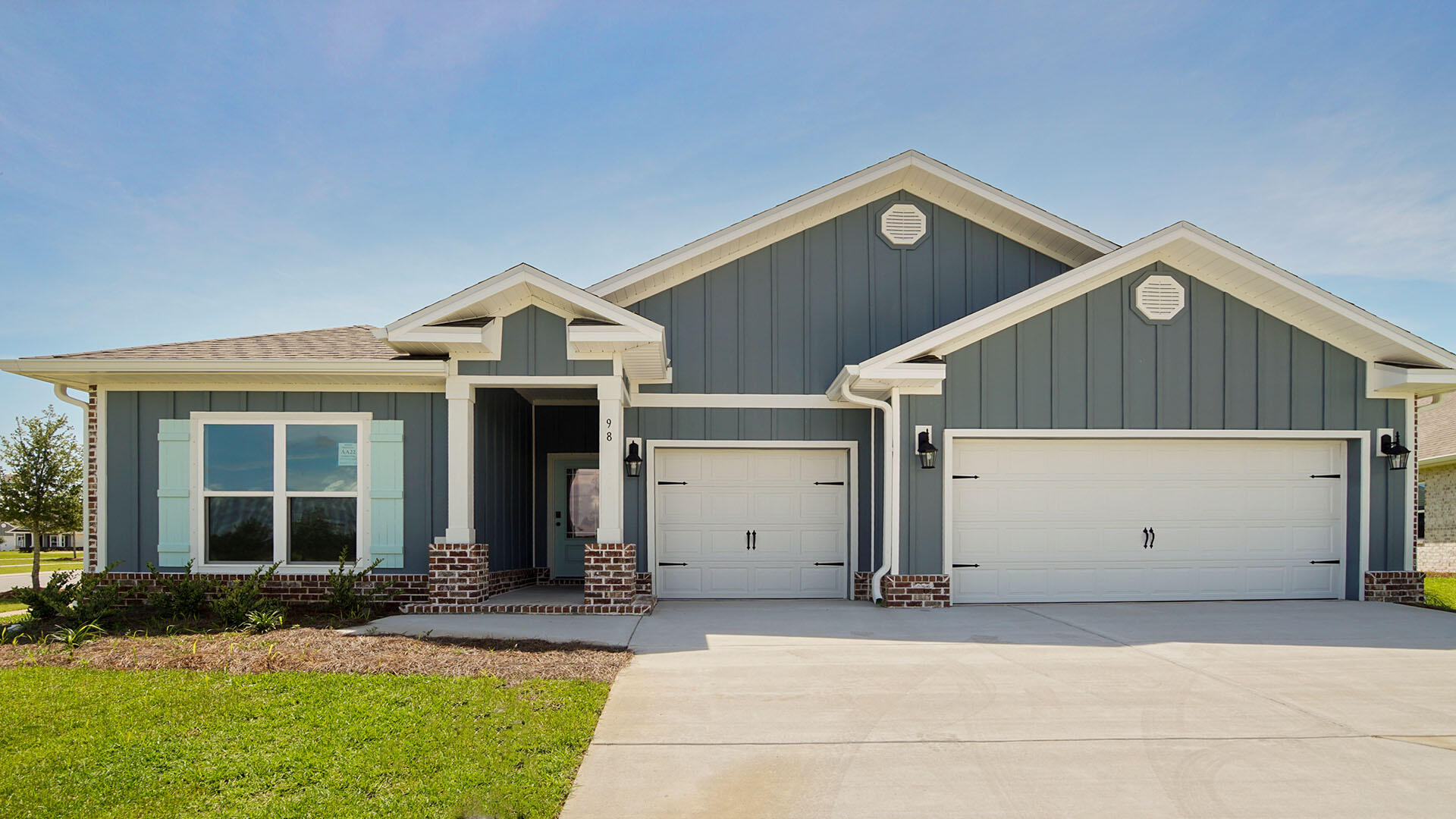 Welcome to 98 Grass Owl Loop, a new home at Owl's Head Farm in Freeport, Florida. This home is ready for move in and is situated on a corner lot. The expansive foyer leads into a thoughtfully designed open concept living space with 9' ceilings. This four bedroom, 3 1/2 bath home features over 2,800 SF of living space. To your right, two spacious bedrooms share a modern pass-through bathroom. The heart of the home is the beautifully appointed kitchen, with quartz countertops, large pantry, sleek stainless-steel appliances, an oversized island. An adjacent dining nook is full of light with large windows. The living and formal dining areas flow seamlessly with EVP and doors leading out to an oversized covered patio drawing in natural light and providing views of the backyard. The living, dining and primary bedroom have tray ceilings adding to the upgraded feel of the home. Tucked privately at the rear, the owner's suite offers a peaceful retreat with a spa-inspired en-suite bathroom featuring a double vanity, walk-in shower, soaking tub, and a substantial walk-in closet. An additional bedroom with its own bathroom, walk in closet and dedicated study is thoughtfully positioned for privacy and ideal as a guest bedroom.
Additional highlights of the Camden floor plan include a covered patio for outdoor relaxation, and laundry room with washer and dryer hookups with room for storage or customization, and a three-car garage. The Camden's functional layout and refined finishes make it a standout choice for modern living. Schedule your tour today.