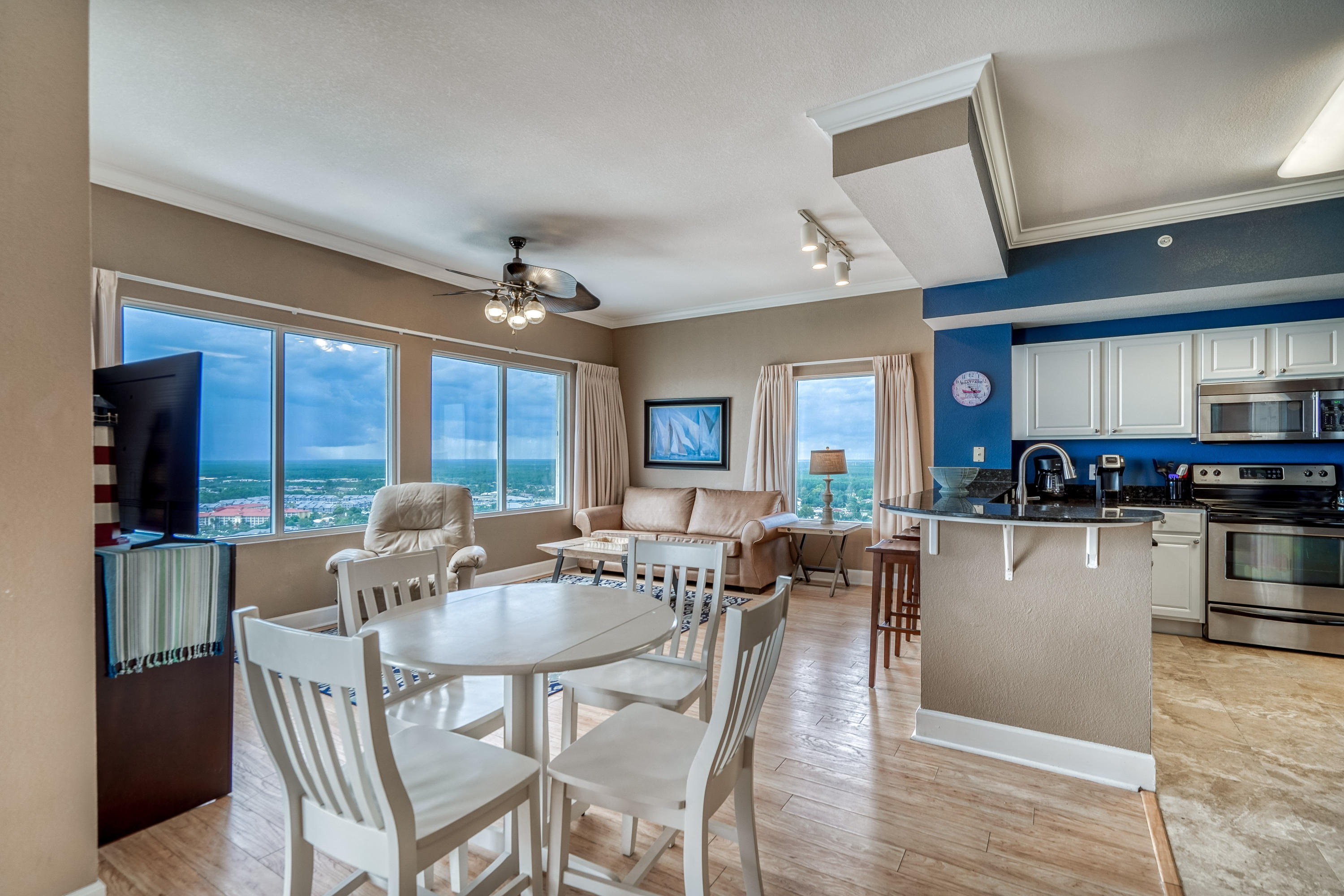 RARE OPPORTUNITY FOR A 2 BR END UNIT!!! Tidewater 2700 is a 2 BR/2 BA unit is a PENTHOUSE with a million dollar view! Condos like this are rare and do not come available often. This condo has an open floor plan with 180 degree beach, bay and coastal views! You will never get tired of watching the sun set from the kitchen, dining or living room. The kitchen features granite countertops, stainless appliances and crown molding. This condo is very private with only two condos down its hallway. Tidewater 2700 also comes with a large storage cage perfect for storing bikes, kayaks, etc. This floor plan is very unique and rarely comes available. You will not find another one like it. The views from the 27th floor with the penthouse high ceilings make this condo one of a kind. You will not be able