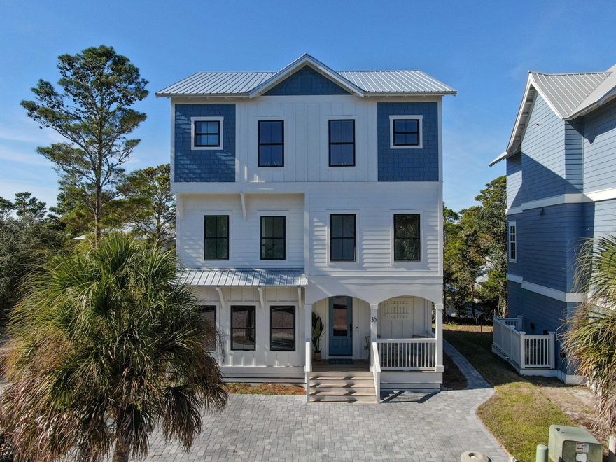 Escape to this professionally decorated fully furnished, new construction home, ideally located just moments away from the pristine beaches of 30A. Inside discover a carefully crafted retreat which seamlessly blends luxury and comfort.  The open living room, dining, and kitchen merge in a fluid design creating a bright and inviting atmosphere. This layout creates connectivity, ideal for both casual family gatherings and entertaining.  The first floor offers storage under the stairs and an oversized laundry room.  The half bath is conveniently located on the first level for guests.  The adjoining back patio serves as an inviting extension of the living space. The second floor primary suite features a cozy sitting room, wet bar, and a private porch.
