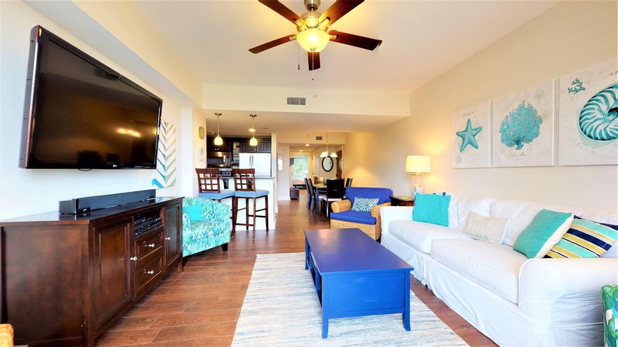Spacious & meticulously maintained condo ready for you & your guests within Sandestin Golf & Beach Resort®. Located in the Village of Baytowne Wharf, w/restaurants, live entertainment, shopping & conf center. Open living space w/room for family & friends, well equipped kitchen, master bedroom with large master bath retreat. The 2nd bedroom is generous with 2 queen beds. Enjoy sunset views from the living area balcony.  The master balcony overlooks the amenity terrace w/pool, hot tub, wading pool, grilling area, fitness room +more. Owners have access to Founder's Club overlooking Baytowne Wharf event's plaza. Sandestin® offers white sand beaches, 4 championship golf courses, tennis, pickleball, marina, casual & fine dining options, spas, shopping, daily live entertainment + more