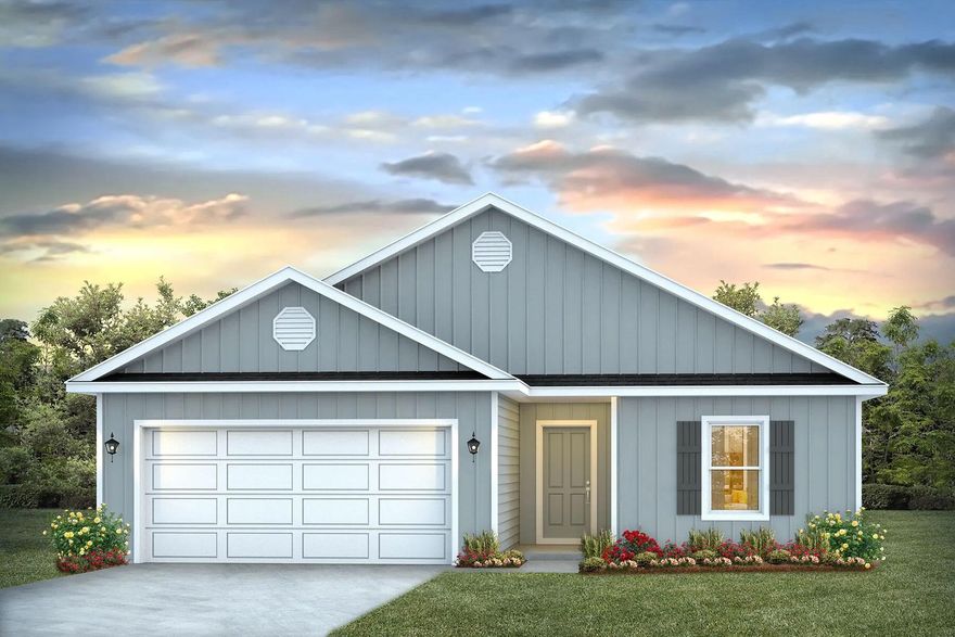 The Lismore plan is a 1 story home featuring 3 bedrooms and 2 bathrooms. The open concept floorplan offers Ivory shaker style cabinetry and granite countertops in the kitchen and bathrooms. Your primary bedroom is located away from the other bedrooms allowing you peace and privacy.