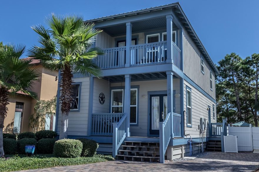 Beautiful two story Florida cottage located in the exclusive gated community of Emerald Waters Village. This home boasts three bedrooms, three baths with an open floor plan perfect for entertaining. There is a bonus room on the 1st floor which currently serves as additional sleeping for a rental guests. Tiled floors throughout are great to withstand wear and tear from vacation renters. The backyard is large and inviting with a lavish lagoon style private pool with plenty of deck space, perfect for enjoying the late afternoons after a long day at the beach! In addition, Emerald Waters Village has two community pools and deeded beach access. This property has been meticulously maintained and is ideal for a second home or as an investment property.