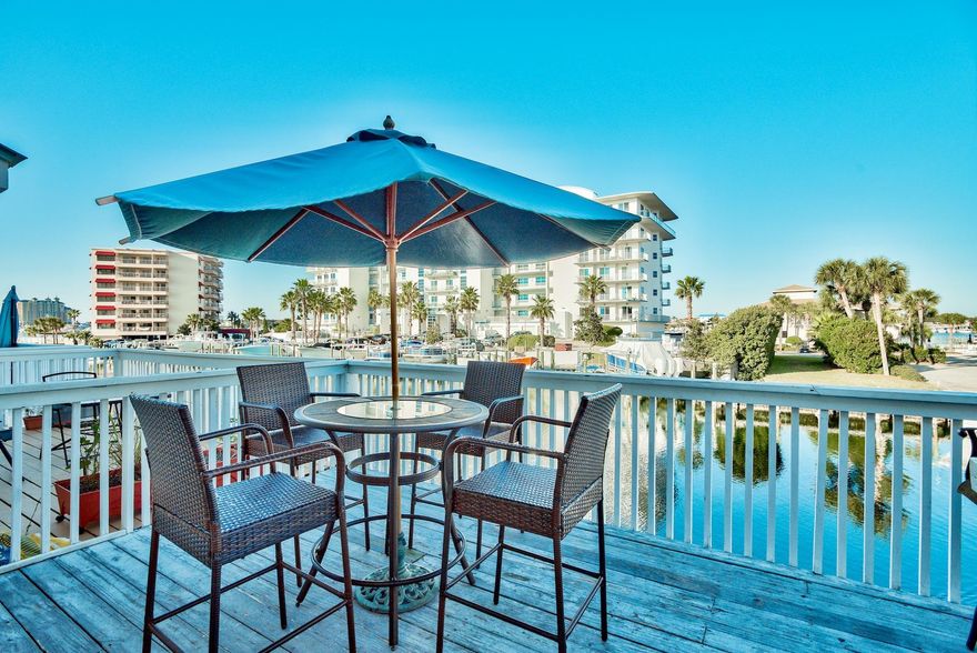 Canal front, fully furnished, 3 bedroom town home with boat slip located on Holiday Isle. Enjoy phenomenal canal and harbor views from your own private deck which leads down to your dock with private boat slip. The first story includes the single car garage and workshop with direct access to the dock. The 2nd level offers a large living room overlooking the water, and the dining room/kitchen and laundry room. The bedrooms are on the 3rd floor, all of which have brand new carpet as well as the stairs. Holiday Isle includes several beach accesses, with the popular Noriega Point beach is just a short walk away. Canal Place is the perfect location for boat enthusiasts, offering easy access to the harbor, Gulf, Crab Island, and the bay. The unit also has a jet-ski lift as well. (Both the boat