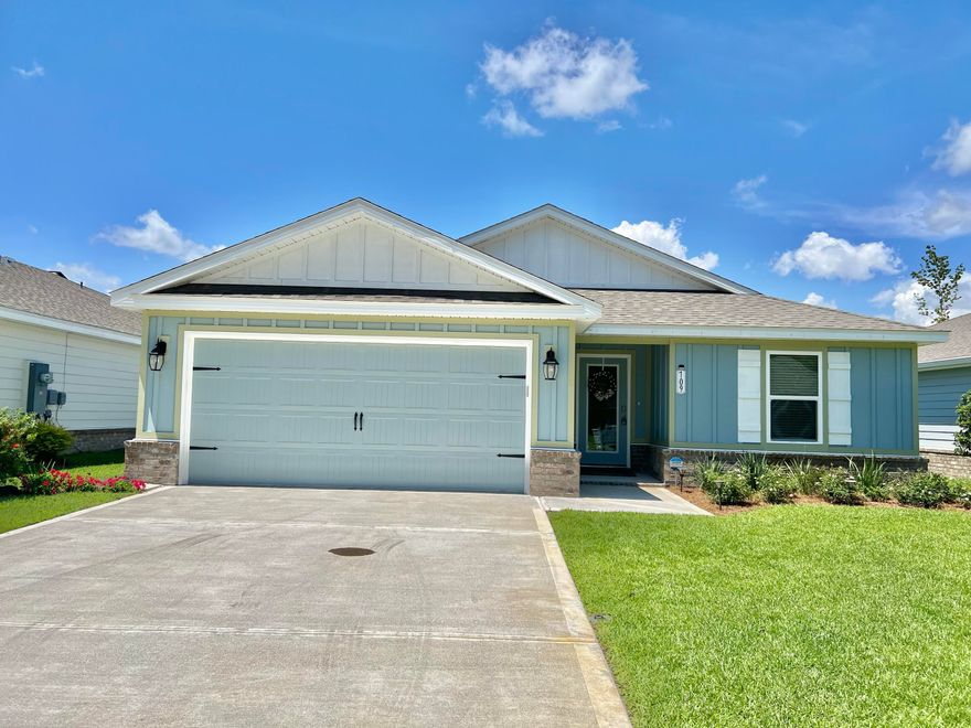 Welcome to Riverwalk. Newly constructed home available for lease with very easy access to Santa Rosa Beach and Freeport. Riverwalk community amenities are completed to include a club house and community pool. Take the boardwalk down to the bayou to enjoy nature on kayaks or paddleboards. Inside the home you will find gray, wood-look plank flooring, kitchen tile backsplash, ceiling fans for each room, large Primary walk-in closet, washer and dryer, new Frigidaire appliances in kitchen, vaulted ceilings and beautiful landscaped exterior. Enjoy the covered porch with morning coffee and tea. Call today to view this property!