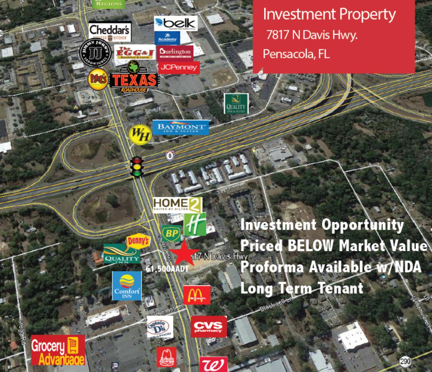 Investment Opportunity priced BELOW market value. Performa/Lease available with executed NDA. Long-term tenant with phenomenal lease term makes this a fantastic investment opportunity for the beginner or veteran investor. 0.4821 AC +/- parcel with 1,672 SF +/- building, 40 parking spaces, signage, median cut and decel lane. Incredible exposure with visibility from I-10.