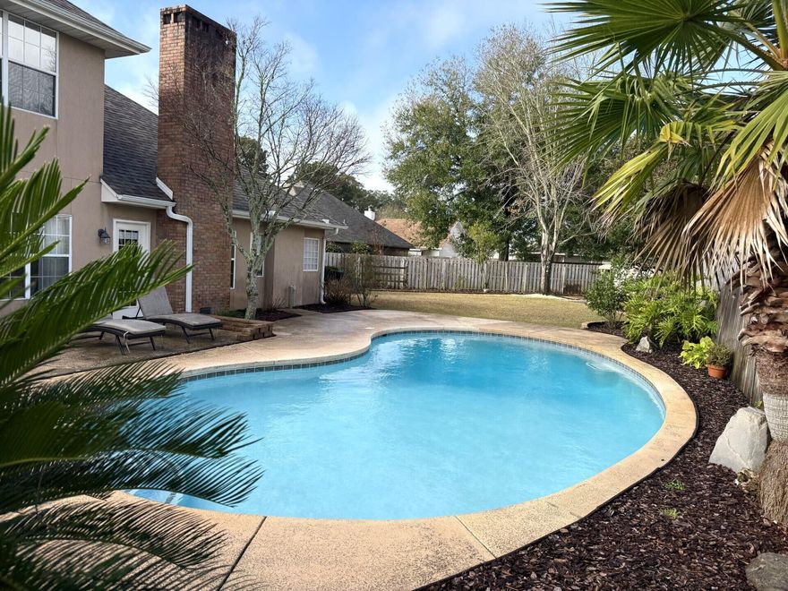 BACK ON MARKET W/ GORGEOUS NEWLY PLASTERED IN-GROUND POOL!  Welcome to your dream home w/large, lush private backyard in gated community. Combining comfort & style, step inside to a bright, open Great rm w/a cozy gas fireplace--perfect for relaxing evenings. The large eat-in kitchen is a chef's delight, featuring Corian counters, SS appliances & oversized eating bar.  Ideal for entertaining, a separate formal dining area, is close by.  The 1st fl master suite w/tray ceiling is a true retreat, offering abundant space for a sitting area or office. The en suite bathroom boasts dual sinks, a jetted soaking tub & a walk-in shower for a spa-like experience. Upstairs, you'll find 3 add'l BR's, including 1 extra large one, designed w/comfort & flexibility in mind. Outside, relax & unwind in you private oasis with gorgeous NEWLY RE-PLASTERED in-ground pool & NEW sand filter surrounded by a lush backyard with plenty of space for play or relaxation. The covered patio provides respite from the sun, and an ideal space to entertain guests and/or enjoy your morning coffee.  

This home also comes with valuable updates including a 1-year-old roof, 1-year-old hot water heater, and a 7-year HVAC system, ensuring affordable insurance peace of mind for years to come.  

Other features include laundry room w/washer & dryer, Boze surround sound in the Great room, abundant closets & storage, large attic, exterior storage shed, sprinkler system with well,  generator hook-up, and recently re-sealed windows, 

Centrally located, you're just minutes from top-rated schools, shopping, dining, and both military basesmaking this home as practical as it is beautiful.

Don't miss your chance to own this incredible Home. Schedule your private tour today!