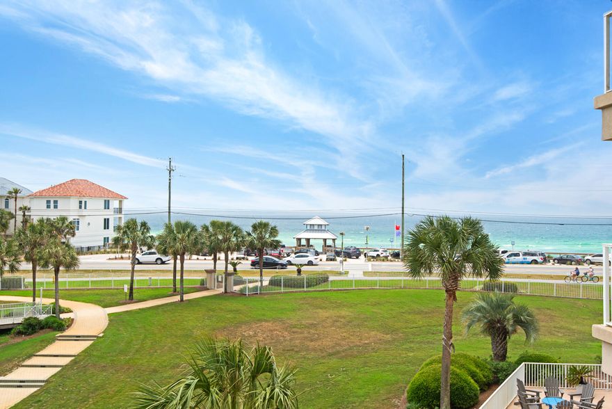 Enjoy Amazing Gulf views from your private balcony of this beautifully
updated and well maintained condo. A307 is sold turn key and fully furnished. This unit has a DEEDED GARAGE PARKING SPACE #11 and indoor STORAGE CAGE #55.'' This would make a great 2nd home or VACATION RENTAL INVESTMENT with rental projections of $49,607 to $54,500! Resort is gated and amenities include beach access with over 360 feet of gorgeous white sand beach, beachfront gazebo, public restrooms, tennis courts, in-ground pools (1 heated), grill areas, owner conference room and fitness center. Owners pets alowed. Perfectly situated on Scenic 98 with a myriad of restaurant, shopping and entertainment options. Sit back, relax and enjoy the beach life! **Buyer to verify all data. **Owners closet contents do not convey