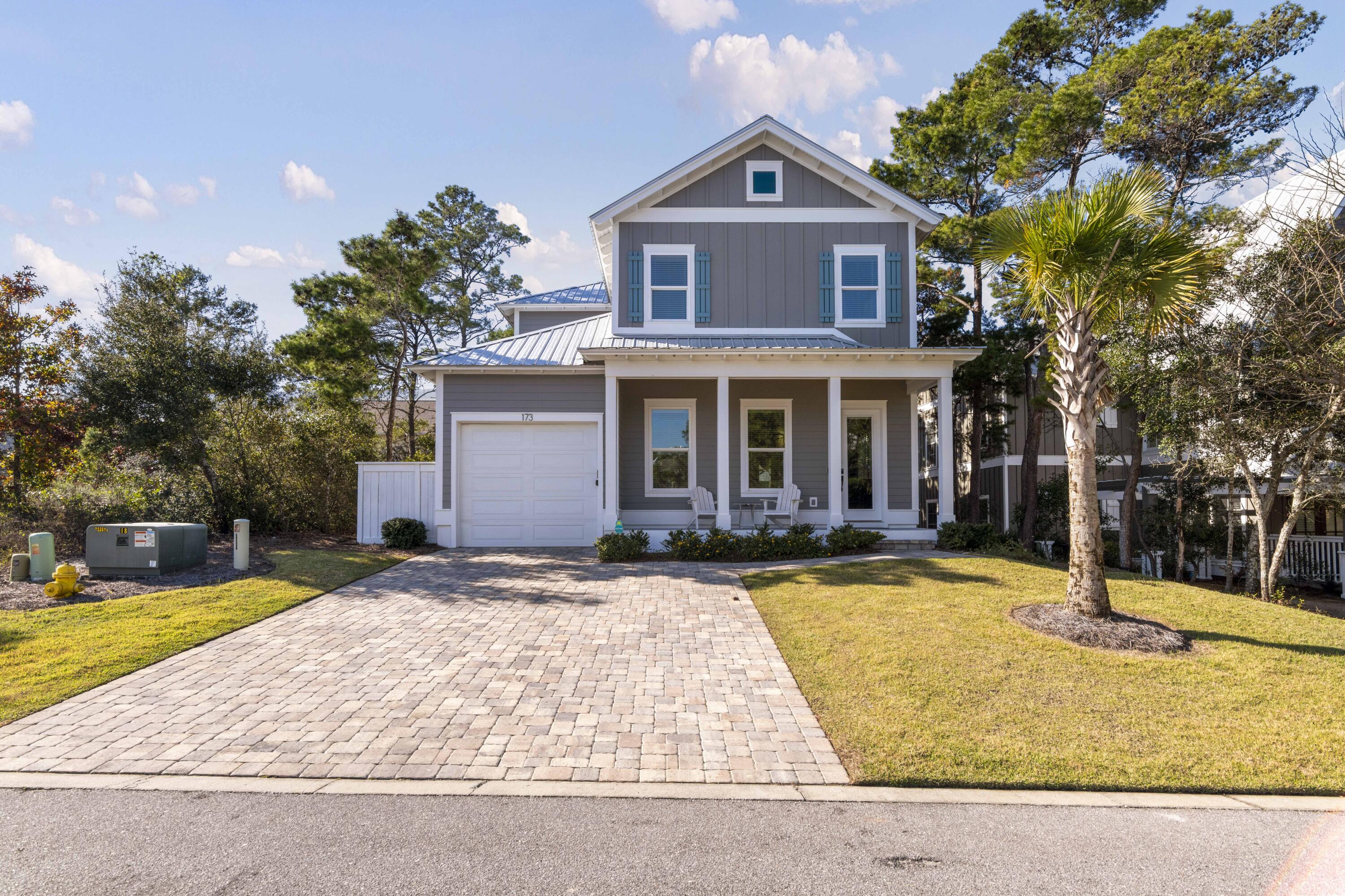 The Preserve at Inlet Beach is a beautiful, coastal community featuring a community pool and a dock for easy access to Lake Powell. It is located just off the east end of iconic 30A, the pinnacle of a Florida coastal lifestyle. This premier development is only a few blocks away from the largest public beach access in Walton County, 30 Avenue for shopping and entertainment, Camp Helen State Park, and Rosemary and Alys Beach. 173 W. Willow Mist is the Stallworth floor plan which has been a very popular design offering 4 bedrooms (including the Master Bed on 1st floor) , 3.5 baths, a bonus/ flex space, a garage, screened in porch, paver patio, and spacious fenced in backyard. This home offers the latest technology in security and energy saving thermostats.
