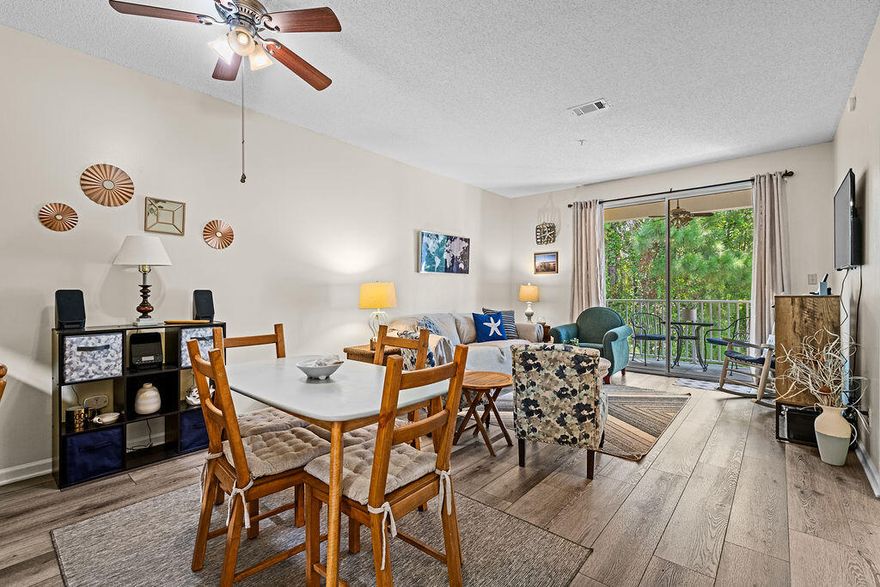 This centrally located condo offers a prime location surrounded by conveniences.  A 2 bed/2 full bath is a furnished* unit with the option for short-term rental income or a primary residence. New Roof 2022 New A/C 2023. Next to Grand Blvd, a movie theater, restaurants, shopping, a hospital, and Publix, it is just minutes from public beach access. The property features a community pool, fitness center, and grilling area with tables. The private balcony overlooks a secluded wooded area, providing a serene retreat. This is your chance to own a piece of paradise in the Sandestin community area. *A few selected items and owners closest are not included with furnishings; see Agent notes. *Furnishings not included in sale: All closeted items, secondary bedroom's extra blankets, pack'n'play, stroller, blow-up mattress, suitcase racks, Balcony closet - boxed zero gravity chair, grill, half of the beach toys/rafts, grocery cart, beach wagon, Owners' two locked closet items, Framed Midwest print and gray tin tiles, Children's crayon fish picture & hanging fish, under bed storage box, beach/sand chairs, Green decoupaged trunk, two green/gray ladder-back chairs, Framed map print, gray wicker mirror, Black 9-box storage unit, and its knickknacks, Two blue flowered side chairs, and hairpin-legged end table.