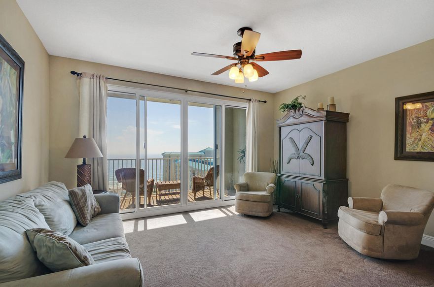 Amazing turn key rental unit with breathtaking views of the Gulf of Mexico from this beautiful one-bedroom unit. Hallway bunks offer additional sleeping space. HUGE balcony is perfect for taking in the spectacular views. Elegantly equipped kitchen features stainless steel appliances. Tile floors in hallway, kitchen and bath. Amenities include TWO pools, one with a fountain. Convenient deeded access to over 2,000 feet of sugar white sand and beach. Ariel Dunes is located in the gated community of Seascape Golf and Tennis Resort, which offers additional amenities like golf, tennis, more swimming pools, and a cnference center. Convenient to popular eateries like the Whale's Tail Bar and Grill, which sits directly on the beach.