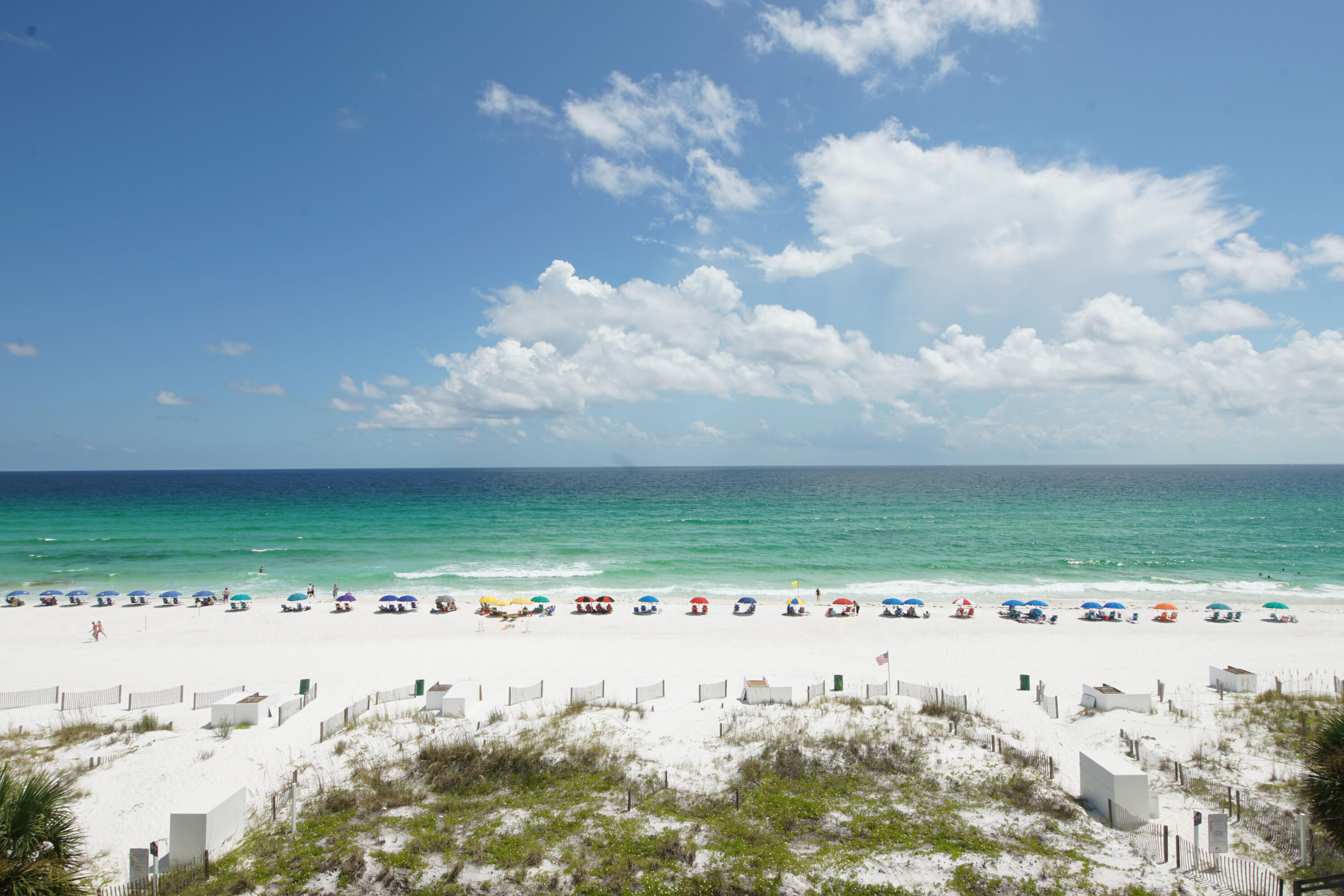 Extraordinary Gulf Views with a Private Beach! Gated community with 375 feet of private beach frontage. No Short-term rentals. This 2 bedroom, 2 bath unit also has a large balcony for beautiful evening sunsets and new flooring throughout. Grand Mariner is one of Destin's premier, residential, beachfront communities. The property has a pool, fitness center, on-site management and direct beach access. Furnished. Schedule your exclusive showing Today!