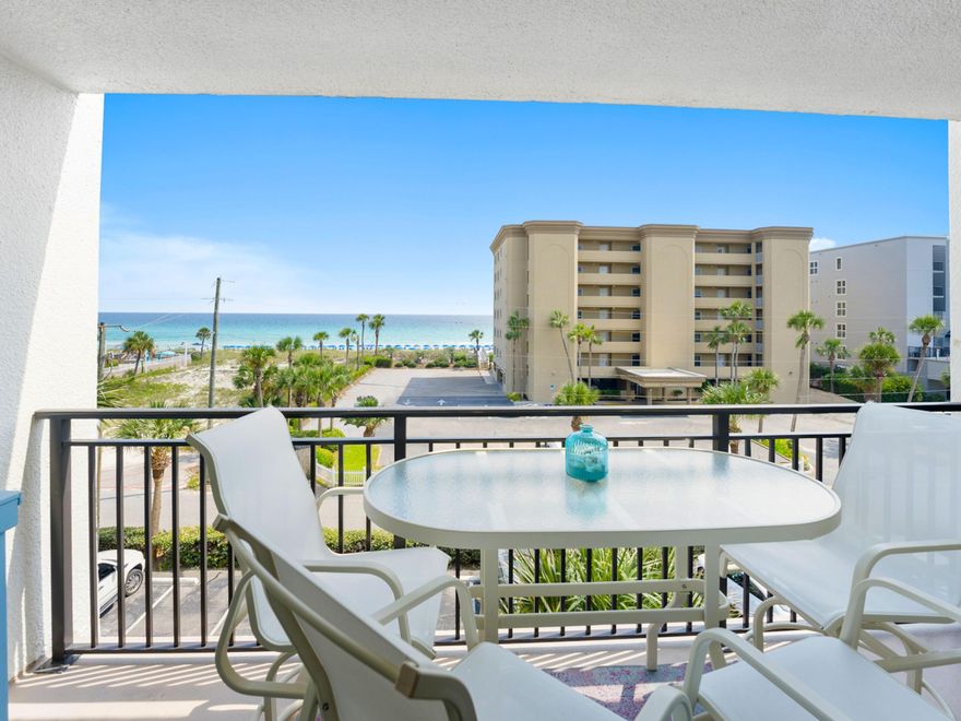 This spacious beach condo is beautifully positioned for enjoying captivating views of the Gulf of Mexico from the open-plan living room, master bedroom and balcony. Accessed by elevator, it has been extensively renovated including new HVAC (2021), keyless entry system and a $20,000 master bathroom refurbishment. Set within a low-rise building, it is available fully furnished and turnkey. With tile flooring throughout, it has a spacious sitting area with sliding doors onto the balcony. It's the perfect spot to catch sea breezes and enjoy sunset cocktails with panoramic gulf views. Head into the kitchen to check out the upgraded stainless steel appliances and sleek granite countertops.