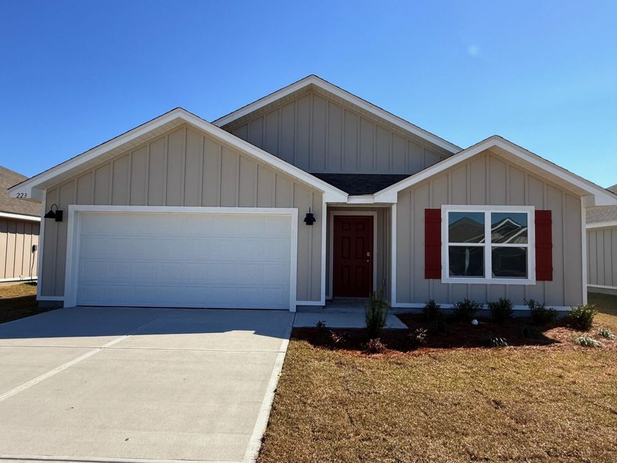 ALMOST COMPLETE & MOVE IN READY. Highly desirable Shoal River Landing with a community pool & cabana. This sought after Cali model, one of our most popular designs with a fabulous open design for relaxed living. 4 beds, 2 baths, covered patio, 2 car garage & the 'Smart Home Connect' System has a variety of convenient Smart Hm. Devices. Well-designed kitchen features stainless appliances, gorgeous Quartz countertops, smooth-top range, built in microwave, quiet dishwasher, corner pantry, island bar, Eye catching wood look flooring & PLUSH carpet in the bedrooms. Bedroom 1 & adjoining bath has a lg. walk-in closet, double Quartz vanity sinks & separate   shower AND tub. STYLISH curb appeal. Easy drive to the airport, military base, beaches at Ft. Walton, Destin & minutes from golfing.