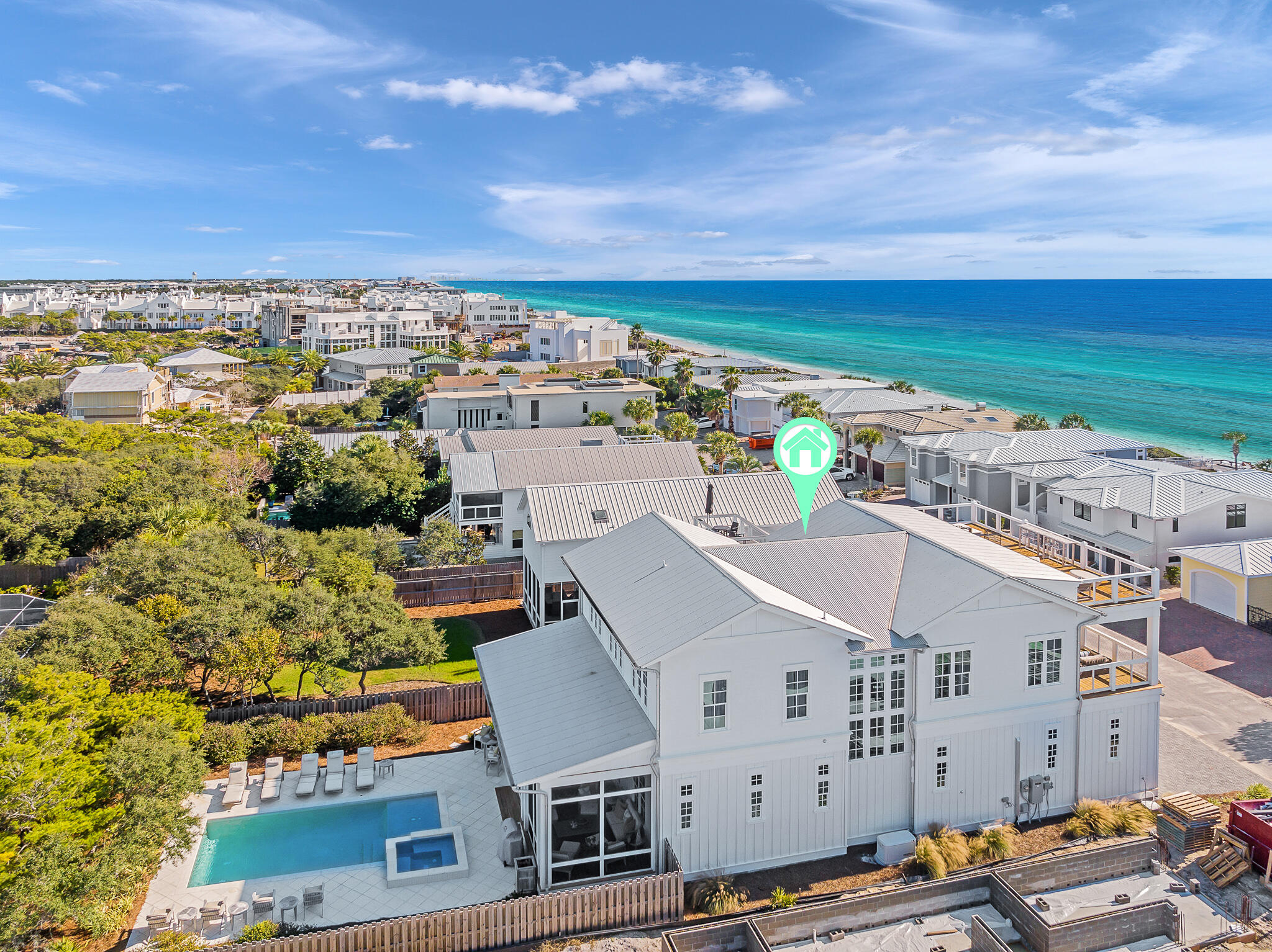 This fabulous home truly does check all the boxes.  Located one tier off the Gulf in the gated. non-rental neighborhood of Sand Cliffs, the home offers breathtaking forever views of the gulf as well as convenient beach access to over 1,200 feet of pristine, quiet beach.  Designed by architect Geoff Chick, the floorplan boasts spacious rooms and oversized outdoor living. No detail was spared in the professionally appointed decor with new high-end furnishings, rugs, original art and custom window treatments.  This exquisite home is offered fully furnished and move in ready.  Walk or bike to Alys, Rosemary, Kaiya and Camp Creek Club for all the activities and dining you enjoy but return home to a private secluded oasis and feel miles away from the action.  The ultra-private backyard