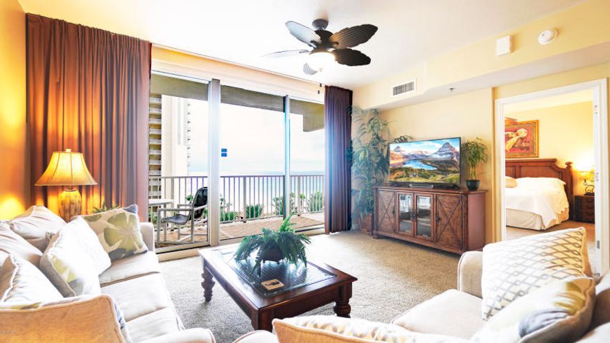 Hard surface flooring has been ordered and will be installed 12/19. The beach getaway you've been dreaming of at the popular resort destination - Shores of Panama! This beach inspired 1 bedroom + bunkroom, 2 bath Gulf front condo conveys fully furnished, rental ready, and conveys with it's own deeded parking space! Perfect 6th floor elevation! Enjoy incredible views of the Emerald Coast over the most expansive pool in Panama City Beach from the coveted '16 stack location. This spacious 907sq.ft., ''Type C'' unit has an extremely efficient floorplan with the kitchen open to living area and master bedroom on the Gulf. Sleeps 6 including bunk room. Sunshine and warm gulf breezes abound from the unit's large, wide balcony.