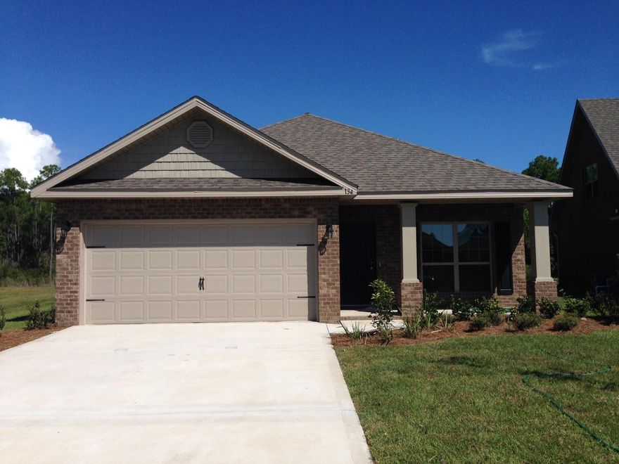 This Open floor plan features 1736 sq ft of living space. Covered Porch. Home also features Built in Pest control system in walls. As you enter the home through the entry the dining room, which could also be a study opens off the main hall. The kitchen is spacious and features an island, and separate breakfast area opening to the family room with vaulted ceiling. The master bedroom features a master bath with dual sinks, a separate shower and tub and large walk in closet. The hall features a linen closet and leads to the separate second full bathroom featuring a shower/tub combo. The laundry room is located close to the garage.