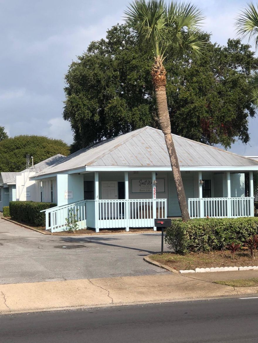 Property is located in the center of the downtown Harbor district on the north side of Harbor Blvd. Consists of two building with walk through porch. Front building last remodeled in 2017. Recorded reciprocal Parking Agreement with the Diocese of the Church and the City of Destin. Flexible uses. Having been successful professional, dental, real estate and resort property management offices in the past. Prefer minimum of 3 year lease, negotiable. Owner is Licensed Real Estate Broker Associate.