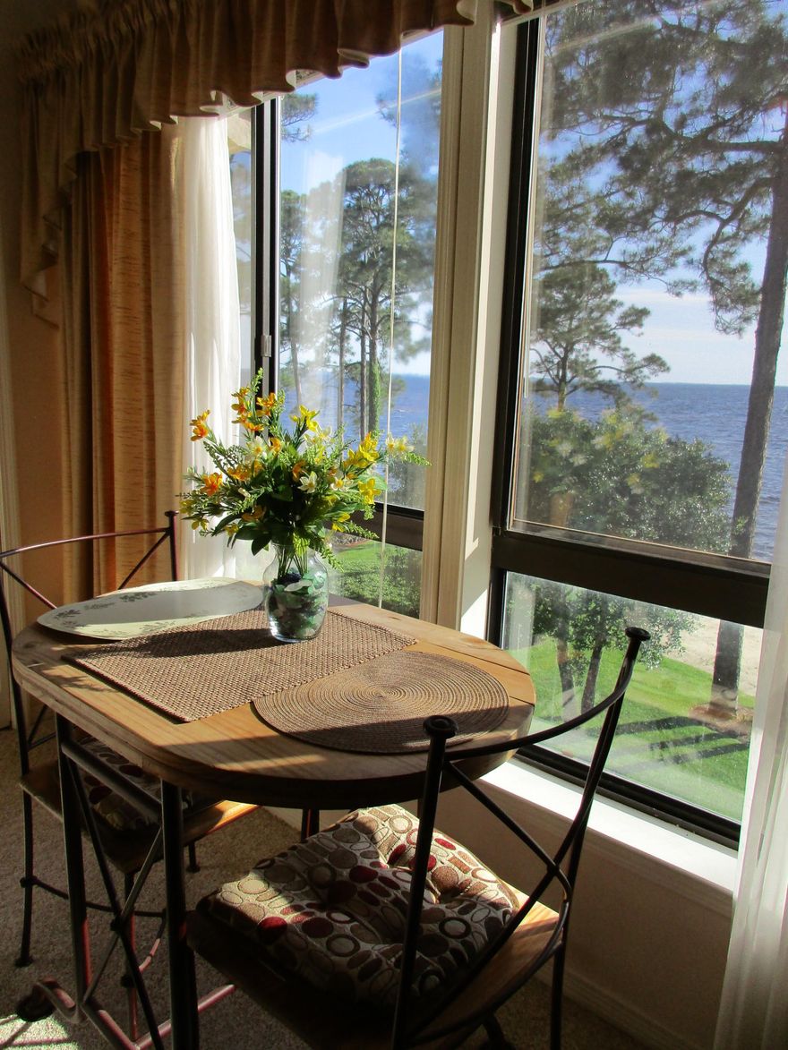 Updated studio fully furnished and ready for move in November 7th. Wake up each morning to enjoy breakfast while overlooking the beautiful overlooking Choctaw Bay. Updated kitchen with full appliances, bar seating plus table overlooking the bay. Living room area has ample seating and a pull out sofa. Oversized bathroom with double vanity, soaking tub and closet w/ stackable washer & dryer. No pets or indoor smoking allowed.