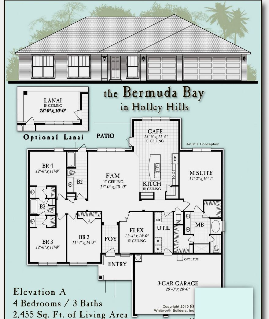 Welcome to the Bermuda Bay. 2,455 square feet of space in this 4 bedroom 3 bath home. 10 foot ceilings and large ceramic tile with decorative bordering welcomes you home. Large windows bathe each room with tons of natural light. This open floor plan boasts a designer kitchen with beautiful granite countertops and an impressive dining cafe. The stainless steel appliances and accent lighting easily make this the heart of the home. The private master suite is tucked away with grand walk-in closets. This home is complete with a 3 car garage!