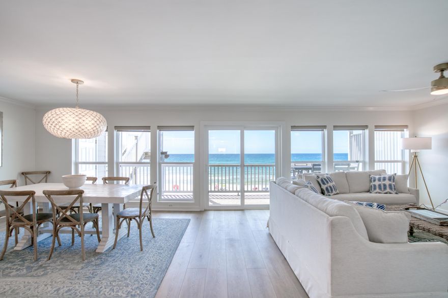 Just Completed a full renovation in March 2022. Gorgeous panoramic Gulf views awaits you at this stunning, beachfront condo. Private deeded beach access and ownership to the waterline providing an uncrowded beach experience! Stairs from your private balcony lead directly onto that sought-after, sugar-white sands of Santa Rosa Beach. This unique condo comes with a private 2-car deep garage plus a 15' x 15' secure owner storage room. 3 bed/3 bath retreat is located on the 3rd floor with access to an elevator.  An open-concept kitchen, dining, and living room with direct access onto the balcony plus wall-to-wall windows to enjoy the gulf views. Comfortably sleeps 8, the main bedroom offers a king bed, a private spacious bathroom with a double vanity and walk-in shower. The guest bedroom also