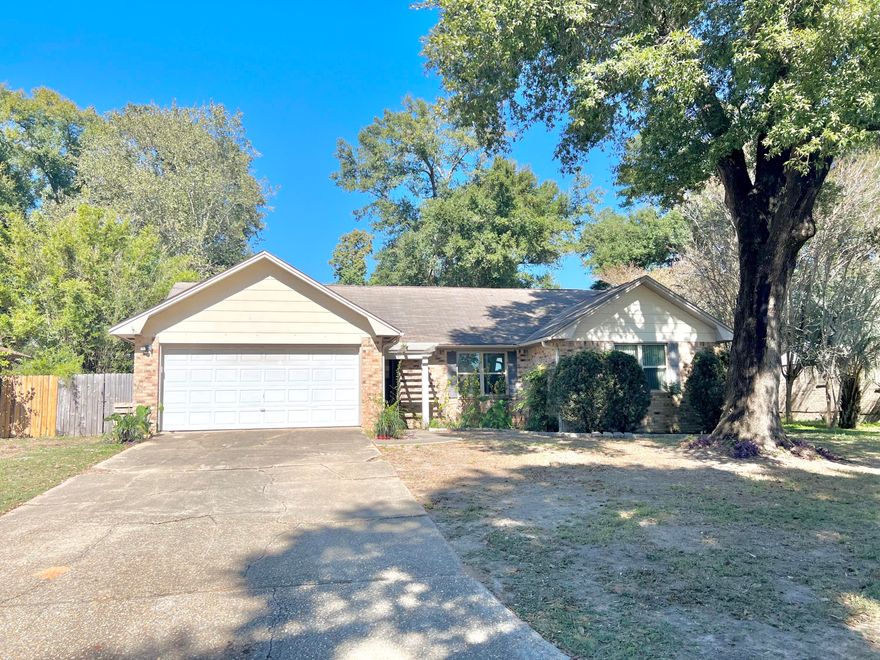 3 bedroom, 2 bath home with large backyard and fenced lot centrally located in Pensacola.  This home features a large living room with brick fireplace, a dining area and kitchen with breakfast nook. The master bedroom and bath, along with the additional two bedrooms and full bath are all nice sized with great closet space. The backyard is quite large and boasts a large, deck, storage building, fire pit and plenty of mature trees and landscaping. Practical features 2022 water heater, 2023 HVAC.