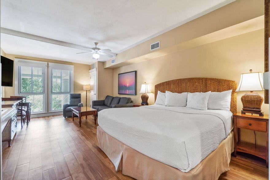 Invest in your slice of Sandestin with this fantastic studio unit nestled in Grand Sandestin, doubling as a lucrative investment property. Hosting numerous conferences annually, Grand Sandestin promises substantial rental potential. This unit exudes timeless charm with neutral hues and classic furnishings, complemented by inviting window treatments. Accommodating up to four guests, it features a king-size bed and queen sofa pullout. The well-equipped kitchenette boasts a refrigerator, microwave, sink, and ample cabinetry, offering the convenience of dining in. Explore Sandestin's endless amenities, from pristine beaches and championship golf courses to world-class dining and vibrant entertainment options, ensuring an unforgettable experience for residents and guests alike.