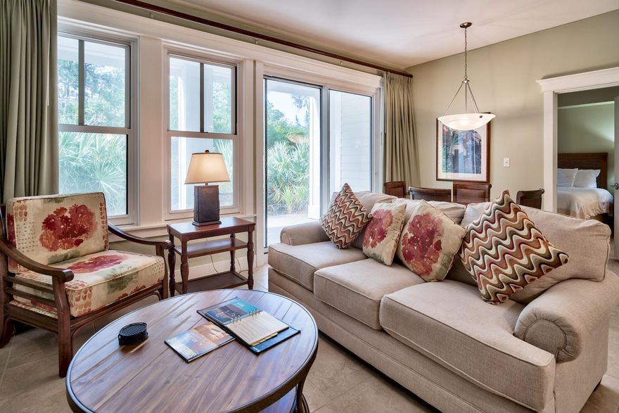 Coveted one bedroom/ two bath floorplan! Open, light and spacious living for you or your rental guests. Enjoy the convenience of a 2nd full bath with walk-in shower just off the living area. Lasata is located within the Grand Complex which boasts a sparkling resort-style pool, hot tub and fitness room. In addition, owners have access to the private Solstice Club, an amenity for owners and their guests featuring grills, screened porch with gas fireplace, indoor bar, flat screen TV and comfortable seating inside and out. Even more, all of the exciting nightlife, restaurants and shops of the Village of Baytowne Wharf are just a short stroll away!