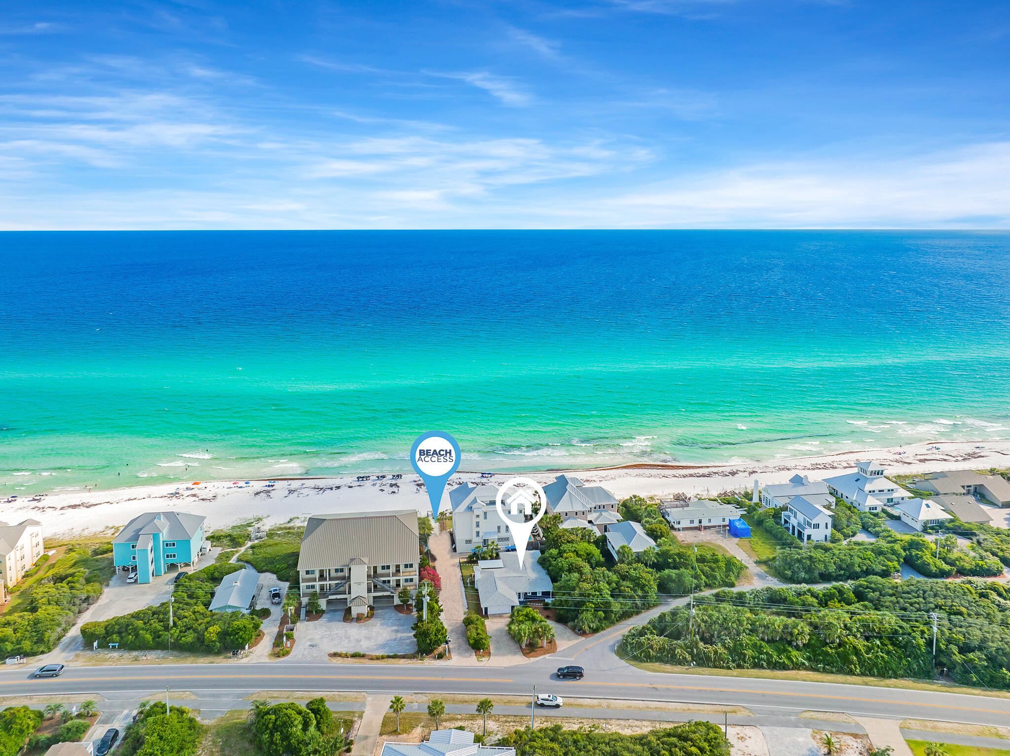 Ample privacy in a serene, beachside community is at the heart of this 2,380-sq.-ft. single level home that is within excellent proximity to the beautiful white sand beaches of South Walton, Topsail Hill State Park, Butler Elementary and close proximity to both Gulf Place and Grand Boulevard. Positioned on a .20-acre lot with no HOA, this three-bed, three-bath home sits south of Scenic Highway 30A with a 25' gulf-front deeded beach easement and a two car garage. An added bonus to the home being on a larger lot and within no HOA is the opportunity to build onto the property and/or add a private pool. Inside the home, you'll find open-concept living space with a fireplace and luxury vinyl tile flooring and tile throughout the whole home.