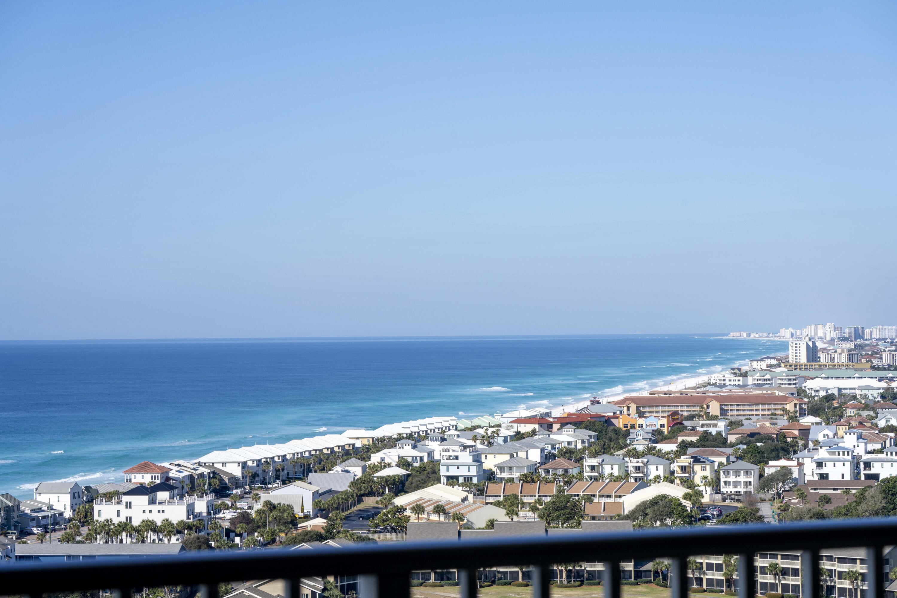 Welcome to Unit 2005 in Ariel Dunes II rising majestically above Seascape to capture stunning views. You will enjoy the huge swimming pools and fitness room and a myriad of Seascape HOA common amenities listed below. Refer to the Seller List of Improvements in the public documents and photos. The Seascape HOA owns 200 feet of beach front and 1,800 feet of beach is owned by Seascape Resort (See Map in Prospective Buyers Packet Pg 21). This one-bedroom one- and one-half bath residence with built in bunks sleeps 6 and offers sweeping views of the coastline and Gulf of America. The sunsets daily are breathtaking. Ariel Dunes II is situated in Seascape Golf Beach and Tennis Resort to maximize spectacular views of the beach, Gulf of America, Choctawhatchee Bay and sweeping views of the coastline to Destin, Florida. There is also a freshwater lake between Ariel Dunes II and the beach enhancing the unobstructed views. This residence offers solid surface tile flooring throughout, 9 foot ceilings, 8 foot sliding glass doors, primary bedroom with Stearns and Foster luxury king size bed which makes for a good night's sleep. The primary bedroom also features a 48 inch flat screen TV and connects to a private vanity which adjoins the primary bath accessible to guests from the main living areas. The most recent improvements in 2022 include a beautifully tiled walk-in shower with glass door (replaced tub), new dishwasher, refrigerator, and washer and dryer, hot water heater, and new toilets and the primary bedroom master bedding. The kitchen which marries the living area boasts 2022 stainless steel appliances, painted cabinets and tile backsplash and is washed in light. After a day at the beach or pool, retreat to your balcony for the sunset then enjoy entertainment on the 70 inch flat screen TV. As an owner, you will also be a part of the Seascape HOA which enjoys 5 pools, 6 tennis courts, 6 pickleball courts, a basketball court, 50 charcoal grills, beach showers, video surveillance, perimeter fences, 3 entrance gates, 2 guardhouses, street maintenance, pond and fountain maintenance, pool restrooms and 20+ pet stations. Live and play minutes from the area's finest golfing, tennis, dining and shopping. You can dine without ever leaving Seascape; walk to Whale's Tail, 2 Birds Coffee and Cafe, Acme Oyster House and more. Explore nearby Silver Sands Premium Designer Outlet, Grand Boulevard, Market Shops at Sandestin and AMC Classic Boulevard 10. On Saturday mornings after a walk on the beach, head to the Farmer's Market at Grand Boulevard for fresh fruits, vegetables and local honey, or breakfast at the Market Shops at Sandestin. Walk along picturesque Scenic 98 enjoying the gulf and beach views. We invite you to discover Ariel Dunes II 2005 in Seascape today.