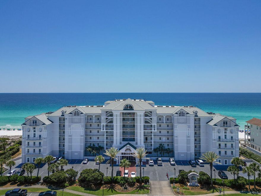 This 2 bedroom, 2 bath gulf front unit offers the perfect beachfront condominium lifestyle. The current owners have recently upgraded the kitchen backsplash and installed new furnishings in the living area. The kitchen is open to the living area and features a dining room and breakfast bar. From this unit, you can enjoy an amazing panoramic view of the Gulf, with beautiful sunrises and sunsets visible from the balcony. The condominium also offers excellent amenities, including a fitness room, community pool, and garage. Additionally, there is a gulf-front dining restaurant for the enjoyment of owners and their guests. This unit is currently on  a vacation rental program and is professionally managed and has an on-site front desk. Buyer to verify all dimensions and HOA fees.