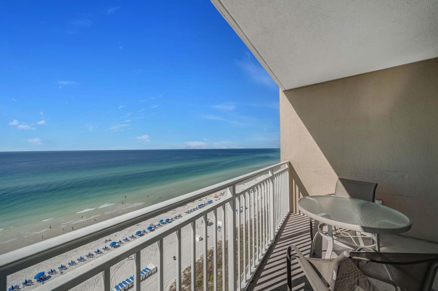 Awesome gulf views from this 1 bedroom 1 bath with bunks! Your turn key condo has a brand new HVAC and Refrigerator and is on the 12th floor, the perfect floor, (not too high and not too low!). The kitchen has granite countertops and a breakfast bar that provides extra seating and opens to the living room and your gulf front balcony. Enjoy relaxing on your spacious balcony and sip on a beverage while taking in gorgeous views of emerald waters and white sandy beaches. The master bedroom is oversized, you have a full bath, and hallway bunks for extra sleeping. Condo updates include plank flooring, new paint, new furniture, new decor and a brand new HVAC! This condo comes fully furnished and rental ready for you. Enjoy wonderful amenities such as large resort pools with tiki bar, located on the beach and also a fun pool with splash pad on north side, fitness center, Starbucks, the SkyBar for food and beverage, a beach sundry shop, and more. Emerald Beach Resort is so close to Pier Park, and also sits on a central location, making it easy to get to the airport, 30A and all Panama City Beach has to offer. Call today!