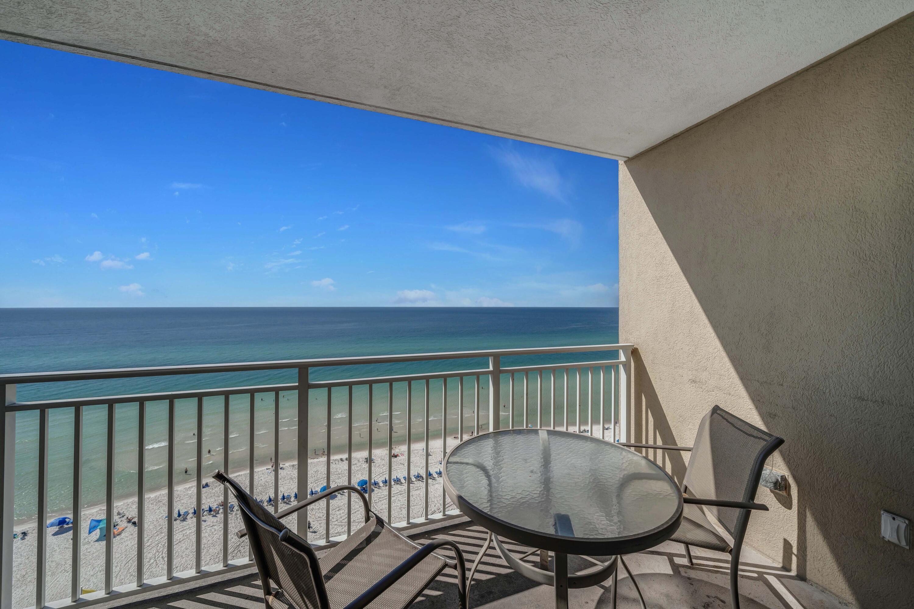 Awesome gulf views from this 1 bedroom 1 bath with bunks! Your turn key condo has a brand new HVAC and Refrigerator and is on the 12th floor, the perfect floor, (not too high and not too low!). The kitchen has granite countertops and a breakfast bar that provides extra seating and opens to the living room and your gulf front balcony. Enjoy relaxing on your spacious balcony and sip on a beverage while taking in gorgeous views of emerald waters and white sandy beaches. The master bedroom is oversized, you have a full bath, and hallway bunks for extra sleeping. Condo updates include plank flooring, new paint, new furniture, new decor and a brand new HVAC! This condo comes fully furnished and rental ready for you. Enjoy wonderful amenities such as large resort pools with tiki bar, located on the beach and also a fun pool with splash pad on north side, fitness center, Starbucks, the SkyBar for food and beverage, a beach sundry shop, and more. Emerald Beach Resort is so close to Pier Park, and also sits on a central location, making it easy to get to the airport, 30A and all Panama City Beach has to offer. Call today!