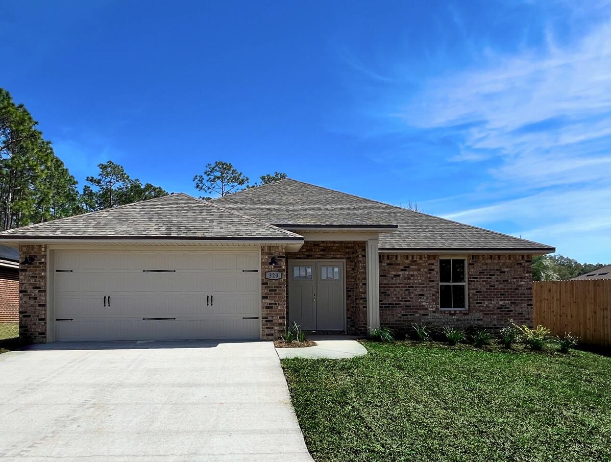 BRAND NEW - JUST Completed, 4-SIDED BRICK HOME - SOUTH OF I-10 at the END of a Dead-End Road, 3 Bedrooms PLUS A BONUS ROOM/OFFICE. QUARTZ Countertops in KITCHENS & BATHS, Soaring Ceilings in the Main Areas + Auto Garage Door Opener. FRENCH DOOR ENTRY, Large Living Room, Breakfast Bar, Plus and Over Abundance of Kitchen Cabinets, Pantry, & Spacious Laundry Room. Master BEDROOM WITH FRENCH DOOR ENTRY. Double QUARTZ Top Vanity with Additional Drawers, LARGE SHOWER WITH SEAT, Walk-in Closet. 2 Additional Bedrooms, Linen Closet, & 2 Car Garage. THE SUBDIVISON OF CAMILLE COVE IS IN A GREAT LOCATION ON THE South End of Crestview. Survey Available showing Okaloosa Utility Easement in rear and left side of the property.