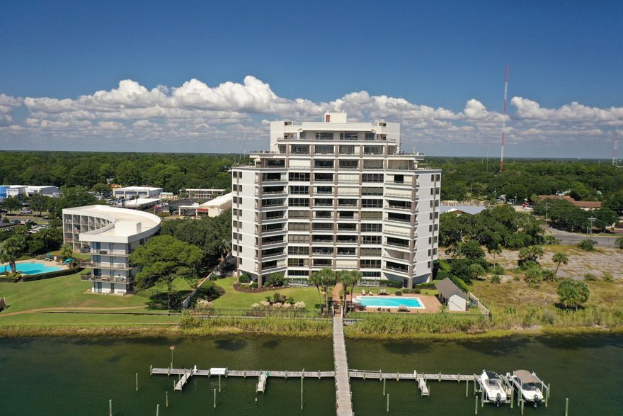 Kick out clause in place with 72 hour right of refusal. This non-rental luxury residential condominium is located in the heart of Fort Walton Beach on the Intercoastal Waterway. Incredible Sound front and Gulf views from this 5th floor unit (6th level). If security and serenity is what you are looking for, look no further. Unit 503 comes with a boat slip and has been completely updated with tile and wood look ceramic tile plank flooring. New HVAC system, water heater, stove top, dual microwaves, large double door Professional Grade stainless steel refrigerator. New Dishwasher, Samsung washer and dryer included. This unit has beautiful furnishings that can be purchased separately. Wonderful south facing balcony has 180 degree view toward the east and west. Balcony storm curtain included These upper level units do not come on the market often. Make your appointment to see this great unit today before it is gone! Buyer to verify all data and dimensions.