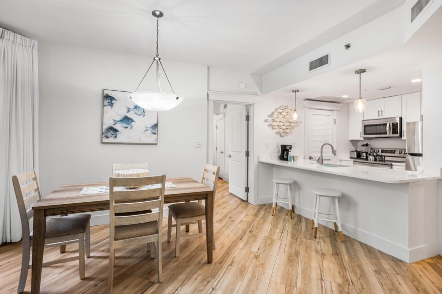 Beautifully updated ground-floor condo with 1 bedroom, 2 full baths, and a bonus bunk room! Step from your private patio onto the lawn with easy access to the pool. The open living/dining area features a 60'' TV, new furnishings, and a sleeper sofa. The primary bedroom offers a king bed, while the bunk room adds flexible sleeping space. Enjoy a fully updated kitchen with new stainless appliances, Quartz countertops, pendant lighting, and a new washer/dryer. Stylish LVP flooring runs throughout. Freshly painted with all-new decor and window treatments--this chic, turnkey retreat is perfect for relaxing or renting! As an introduction to the Sandestin lifestyle, we invite our new owners to explore amenities that make Sandestin special. The listing brokerage and seller(s) are presenting the buyer(s) of this property with (2) 90-minute rounds of Tennis court time, a golf foursome at one of our three championship courses, and a round of golf for up to four (4) players at the unrivaled Burnt Pine Golf Club.

Sandestin Golf and Beach Resort features more than seven miles of beaches and pristine bay front, four championship golf courses, 15 world-class tennis courts, a 226-slip marina, a fitness center, spa and celebrity chef dining. Shop, dine and play at the charming pedestrian village, The Village of Baytowne Wharf and more. Inside the gates of the resort, residents enjoy a balanced lifestyle of high-class living, spanning the 2,400 acres from the beach to the bay. Everything within the gates of the resort is accessible by golf cart or bicycle. The entire resort is interconnected by miles of pedestrian, bike and golf cart paths that weave through groves of live oaks, meandering past natural lagoons, fountains, man-made lakes, and meticulously landscaped fairways.