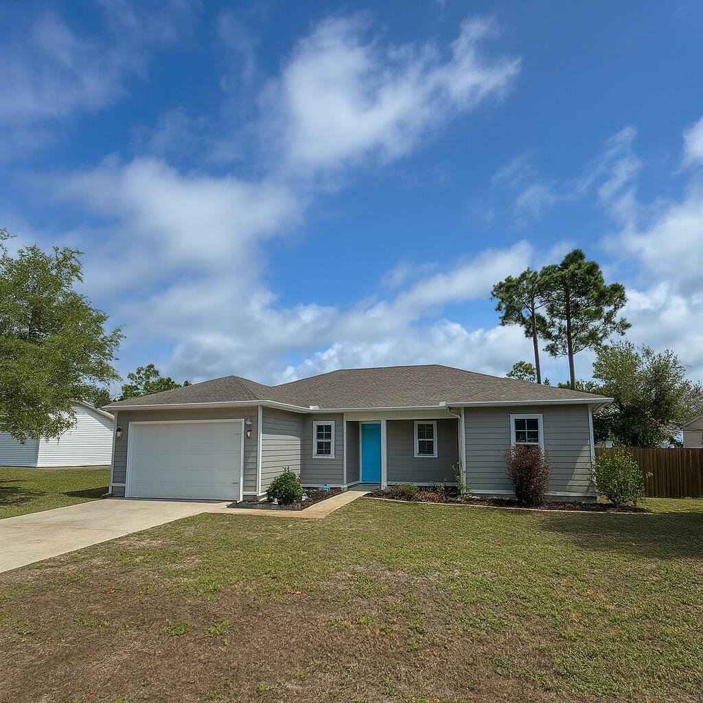 Incredible opportunity to own a stunning Santa Rosa Beach home with no HOA, built in 2019 by Corbin Ousley. Just minutes from pristine beaches, shopping, and restaurants, this home features an open floor plan, granite countertops, stainless steel appliances, and refined finishes throughout. Enjoy peace of mind with hurricane-impact windows, a storm-rated roof, gutters, and a security system. The 4-bedroom layout plus a dedicated office, and the washer, dryer, and fridge are included. The spacious fenced yard is perfect for pets, kids, and gatherings. A rare find with tons of potential!