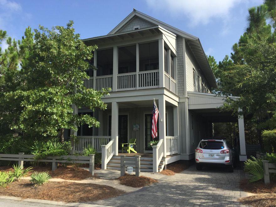 COTRACT PENDING ACCEPTING BACKUP OFFERS. This incredible 4 bedroom and 4.5 bath home in the Mere Ridge Neighborhood of Watercolor, overlooks the natural landscaping of Cypress Pond Way. Home has never been on a rental program and is in pristine condition. This Geoff Chick designed home gives you the privacy of being tucked off the main path but conveniently located to the WaterColor kids camp and all the other wonderful amenities WaterColor has to offer. The open first floor plan gives way to entertaining and family enjoyment with the convenience of a guest suite with private screened-in porch and custom shower. The kitchen sparkles with the beautiful combination of granite, glass tiles and chrome lighting. The upgraded appliances along with the oversized The upgraded appliances along with the oversized island accommodates everyone. The spacious laundry room and a half bath complete the first floor. The second level includes the master suite, private screened-in porch, custom bath cabinetry, soaking tub, separate shower with unique tiles and granite along with two other guest rooms each with their own baths and porches and a spacious bunk room with an oversized space for room to play. Easy to maintain hardwood flooring throughout the home, coffered ceiling, screened-in porch off the dining area, paved grilling area, covered parking, extra built-in storage on the first floor and a huge floored space in the attic for long term storage possibilities. There are 1,652 square feet of porches on this home for relaxation. HOME IS BEING SOLD FURNISHED.