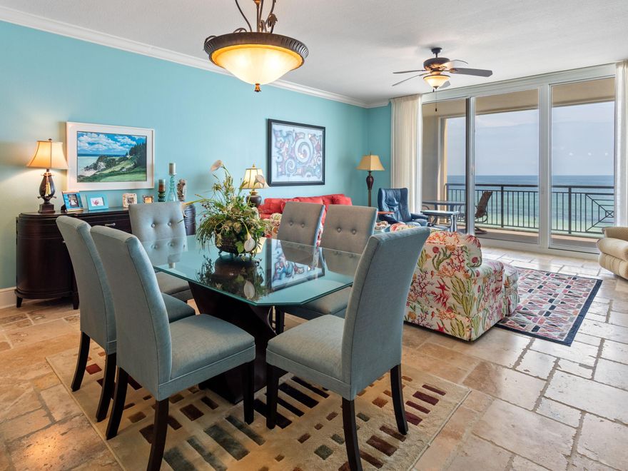 Located on Okaloosa Island in the exclusive, gated community of Bella Riva, this gulf-front unit features an expansive private balcony perfect for dining outdoors enjoying the sunset. The fully furnished unit boasts luxurious finishes such as travertine floors with plush carpet in the bedrooms and media room, crown molding, granite countertops, and stainless steel Viking appliances including a coveted gas range and ice maker. Offering private balcony access, the owner's suite features a spa-like soaking tub, shower, and large walk-in closet. With plenty of room for guests, there are two additional bedrooms with ensuite bathrooms as well as a media room that could be easily transformed to a bunk room. Bella Riva residents have access to exclusive amenities, including a community pool and hot tub, fitness center, deeded parking, and a large terrace. With a gated beach walkover, access to white-sand beaches and emerald green waters just steps away.