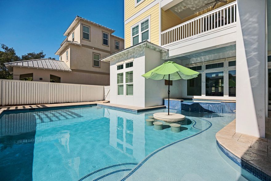 CALLING ALL INVESTORS:  ''Born to Sun'' is a 9 bedroom/10 bathroom Coastal Retreat with over $247,000 in rental income already on the books for 2021.  This Frangista Beach home, designed by B Design, was completed in 2016 and is built on an oversized 65 ft. by 100 ft. lot, located 200 yards from the deeded beach access for the community.  The owner is providing a gross rental income guarantee of $260,000 per year for the next two years through Beach Reunion management company.All king suites have private baths that are custom detailed with tile and chrome fixtures.  These suites are serviced by an elevator that carries guests and luggage to the 2nd and 3rd floors.  The only queen suite on the first floor has a private bath which overlooks the private heated pool.