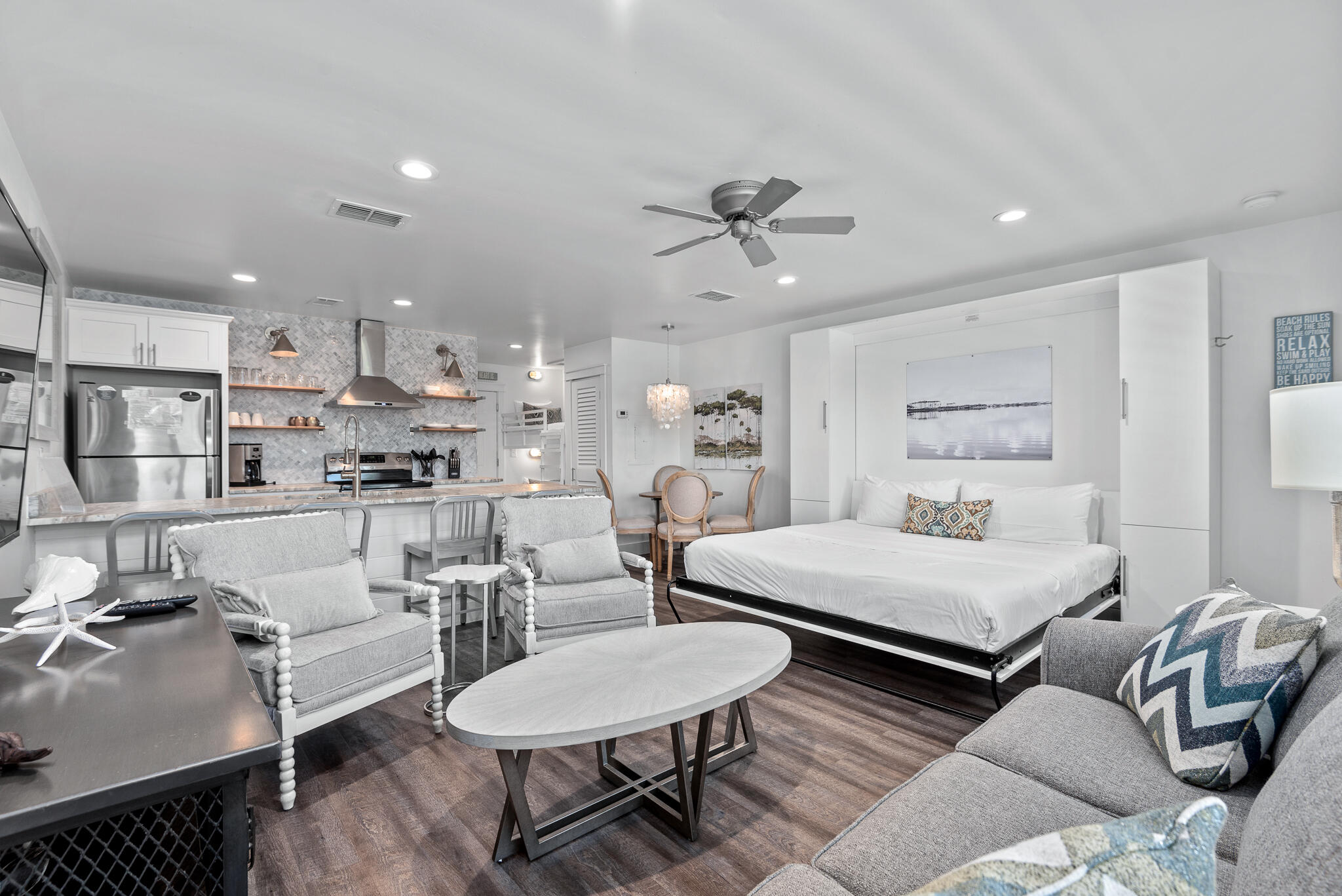 Welcome to Suite Y'all, an extraordinary value nestled in the heart of Seagrove Beach on Scenic Highway 30A in Hidden Beach Villas. Just moments from the pristine white sands and emerald waters of the Gulf of Mexico, this stunning studio condo offers the perfect blend of comfort, style, and convenience. This charming studio boasts designer coastal touches throughout with an open floor plan that maximizes space and light. The fully equipped kitchen features leathered quartzite countertops and stainless steel appliances, perfect for preparing delicious meals. Enjoy a spa-like experience in the luxurious bathroom with walk-in shower, complemented by high-end finishes. Start your day with a cup of coffee on the balcony, overlooking the Hidden Beach Villas green with glimpses of the gulf and the bustling 30A bike path. After a day at the beach, unwind at the community pool or fire up the grill for a barbecue.
Suite Y'all is centrally located along Scenic Highway 30A, offering easy access to the vibrant communities of Seaside, WaterColor, Grayton Beach, Alys Beach, and Rosemary Beach. Indulge in the finest dining, unique boutique shopping, and scenic bike paths that define the area. With convenient access to Hwy 98, exploring nearby Destin, Panama City Beach, and the Northwest Florida Beaches International Airport is a breeze. Don't miss this opportunity to own a slice of paradise in Seagrove Beach. Whether you're looking for a vacation getaway or a rental investment, Suite Y'all offers unparalleled value and an unbeatable location.