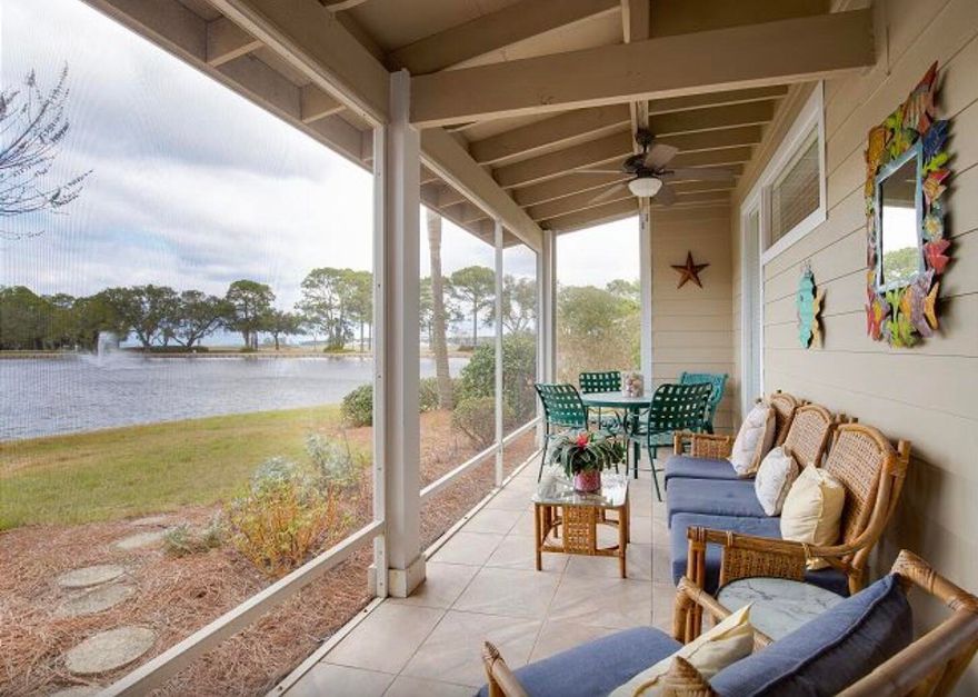 End unit three bedroom three bath unit! Stunning coastal style villa at Bayou Village. This beach villa offers an awesome location convenient to the beach, pool, and the Village of Baytowne Wharf.  A convenient location along with peaceful panoramic views of the Choctawhatchee Bay and lake make this the perfect spot for a memorable beach vacation. Whether it be a vacation rental, a second home, or primary residence, this unit is convenient to all that the resort hast to offer! Offered fully furnished, with a two year old six seat cart to be included with acceptable offer!