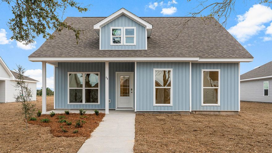 The Owl's Head community is conveniently located off of Highway 331 in Freeport.  We are only 8 miles to Interstate 10, and 16 miles to beautiful beaches and Highway 30 A.  We offer 6 floor plans, 3 and 4 bedrooms.  All homes have rear entry garages.  This community offers a community area with paved walking trails and a spring fed lake. | The Aspen plan is a single story 3 Bedroom, 2 Bath home. This floor plan features a covered front and back porch.  There is a separate dining room to enjoy family dinners, or it could be used as a flex space.  There is a large shower in the primary bedroom, with 2 separates sinks.