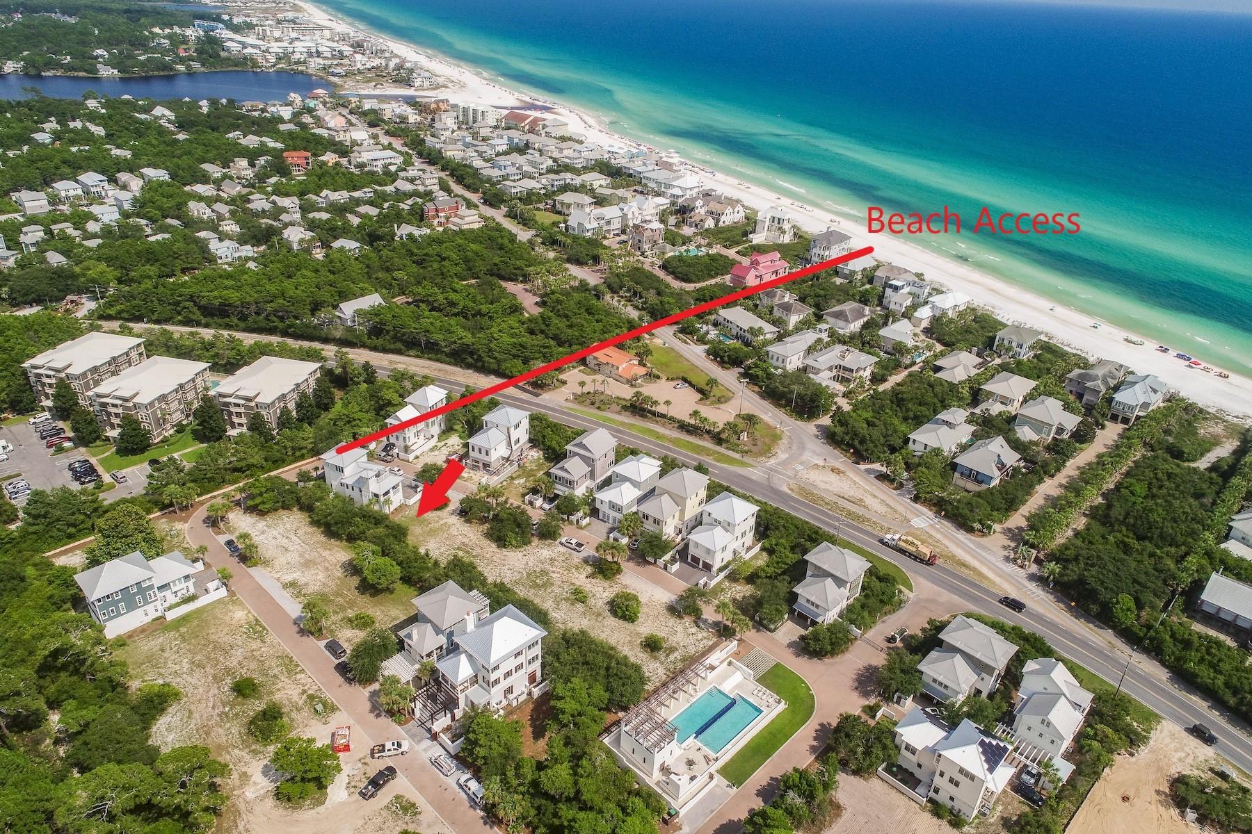 Come build your beach vacation dream home in this Gated community right along 30A. This lot sits along a wooden pathway lined with beautiful trees leading to the amazing community pool which boasts breathtaking gulf views from it's upper deck. Great rental investment properties so close to the beach! Only two blocks to the beach with deeded beach access.