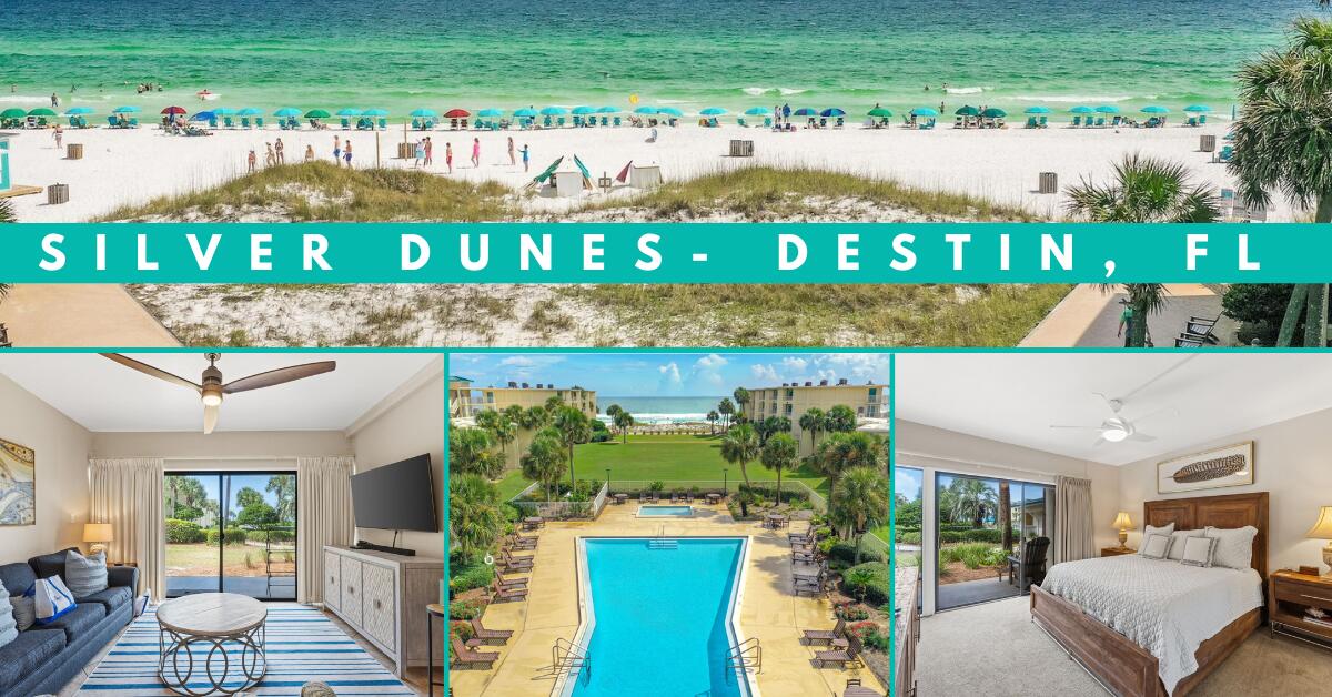 This one is better in person! Super POPULAR 1st Floor! Rare find! Stunning two bedroom sold fully furnished with expansive patio! Wonderful updates! Pride of Ownership is evident! EXTRA BONUS: Condo includes 3 beach chairs w/ the onsite beach hut! With these chairs, Owners can utilize the beach attendant for $12/day or $60/wk. This is a low density resort & is not overcrowded! EXPERIENCE THE BEST OF DESTIN! A TRUE HIDDEN GEM! The resort of Silver Dunes HAS IT ALL! UNCROWDED BEACH, game room, tennis, GATED, pool is BEACHSIDE, BBQ grills, Fitness Center, Ice Machines, Take One/Leave One Program for beach floats, sand toys, etc., planned summer activities & one storage locker right near the beach is INCLUDED! Guest at Silver Dunes return year after year, generation after generation!