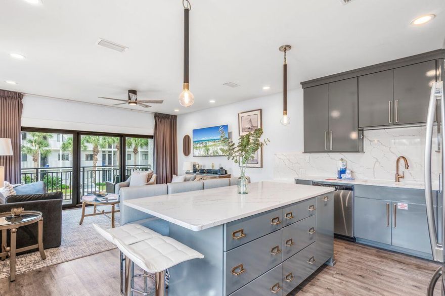 Renovated condo with Gulf views south of 30A in the heart of Seagrove! Located just steps to private beach access, this beautiful 2nd floor condo in the highly desired Palms at Seagrove Condo has been meticulously remodeled with designer cabinetry, quartz countertops, a kitchen island, and custom tile shower in private ensuite master bathroom. Additional features include built-in bunks, tile flooring throughout, and gulf views. Selling fully furnished and turn-key ready, this unit boasts excellent rental potential. Owners and guests enjoy great amenities, including a community pool, beach walkover, and easy access to shopping and dining in nearby communities of Seaside, Seagrove Beach, and more.