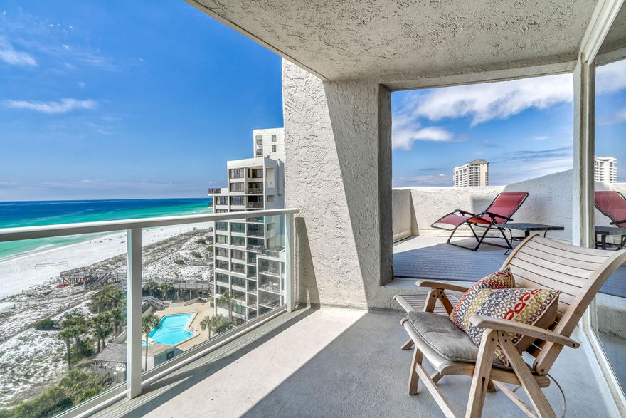 The perfect beachfront home is  perched on the 10th floor west corner of Beachside II at Sandestin! If views are important to you come see the southern and western views to the beach and Gulf of Mexico from here! Never miss a sunset - the balcony and sunning terrace provide an amazing  180 degree view toward the beach , the  bay and the idyllic expanse of Sandestin Resort. This  2br/2ba floor plan  is  truly a special treasure at Sandestin. Enjoy the beach and beachfront pool, explore golf, tennis, marina, parks and more at Sandestin and then find fun, food and excitement at the Village at Baytowne Wharf and Grand Boulevard when the sun goes down. The resort life never ends! Find paradise in this fully furnished unique beach home. Ready for beach life? See this home today!