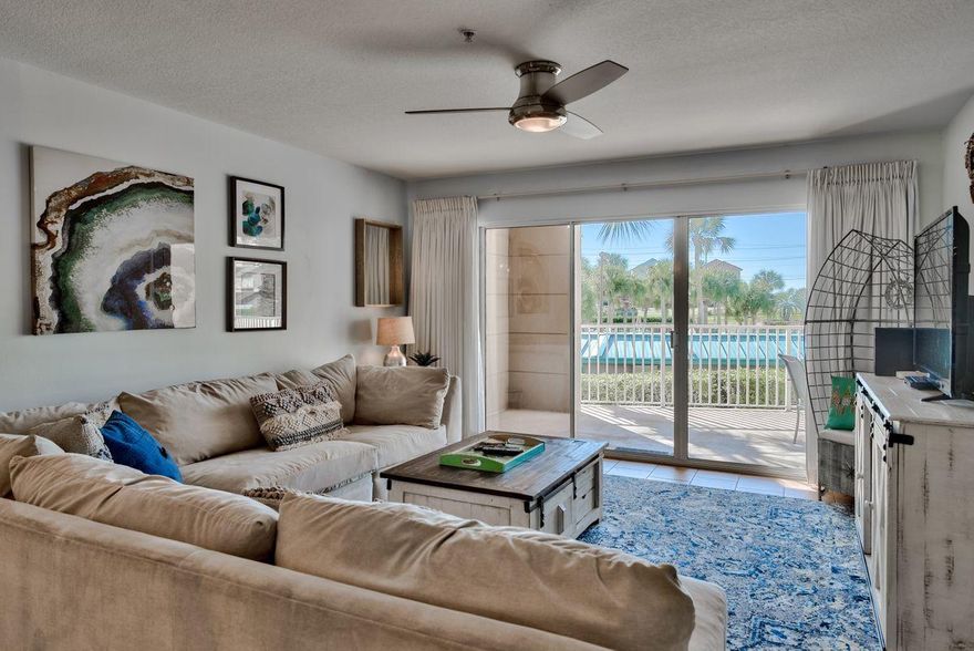 Perfectly situated in the heart of Miramar Beach, Unit B118 at Amalfi Coast Resort is the ideal investment property with just over $37,000 in gross rental income for 2019. This well cared for two bed/two bath condo features hallway bunks and tasteful coastal decor throughout. The open floor plan is spacious and inviting and is ideal for group gatherings. The oversized balcony is accessible from both the living room and the master bedroom and overlooks a lush green space that can be enjoyed by both kids and adults. This unit has been recently updated and boasts a beautiful master bathroom with quartz countertops and a tiled walk-in shower, new backsplash in the kitchen, an updated spare bathroom and a brand new HVAC unit that was installed in July 2019. Unit B118 is being sold with a