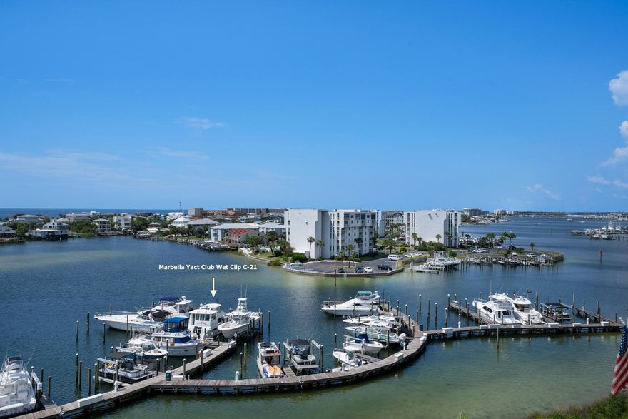 50' x 18' wet slip on the beautiful Destin Harbor in Marbella Yacht Club.  Monthly Yacht Club Dues do not cover electricity usage from shore power.  Slip will convey via Assignment of Use.  Buyer to pay 6% Florida Sales Tax at closing.  Buyer to verify all dimensions and dues.