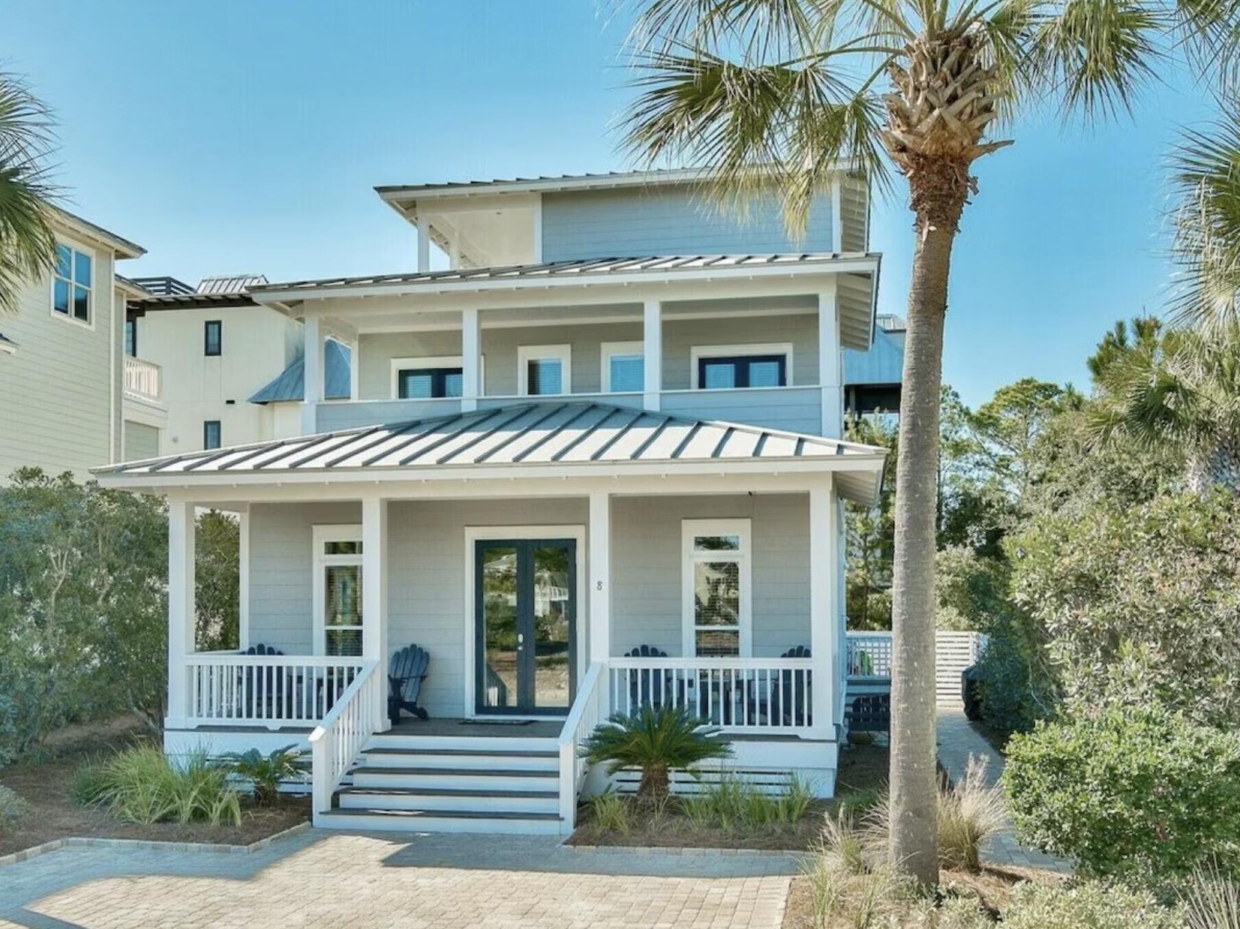 Located south of the scenic highway 30A in the charming Seagrove Beach community of Dunes Estates, this inviting home offers a perfect retreat just minutes from a public access point to the stunning, pristine beaches of the Gulf of America. The spacious four-bedroom residence is designed for entertaining and relaxation, featuring two comfortable sitting areas, a convenient breakfast bar, and a dining table that seats eight guests. The kitchen is equipped with sleek stainless steel appliances, polished granite countertops, and additional breakfast bar seating for casual meals. On the first floor, you'll find a generously-sized bedroom furnished with a plush king bed and a full bathroom, ideal for guests. Upstairs, the luxurious primary suite, a cozy guest bedroom, and another full bathroom open onto a covered outdoor deck perfect for unwinding and enjoying the gentle sea breeze. The third floor boasts a bedroom equipped with bunk beds and a trundle bed, a full bathroom, and a spacious deck offering breathtaking views of the Gulf and vibrant sunsets. Dunes Estates of Seagrove amenities include a seasonally heated pool and a pickleball court, providing residents and guests with enjoyable outdoor activities. Conveniently situated close to popular local restaurants such as Wild Olives, Local Cantina at Greenway Station, and the Old Florida Fish House, this home offers an ideal combination of comfort, convenience, and scenic beauty.